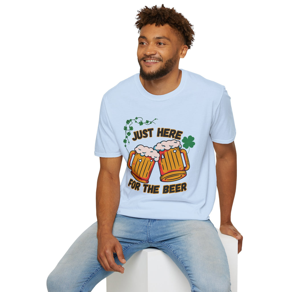 St. Patrick’s Beer T-Shirt — "Just Here for the Beer" Funny Clover Pub Tee