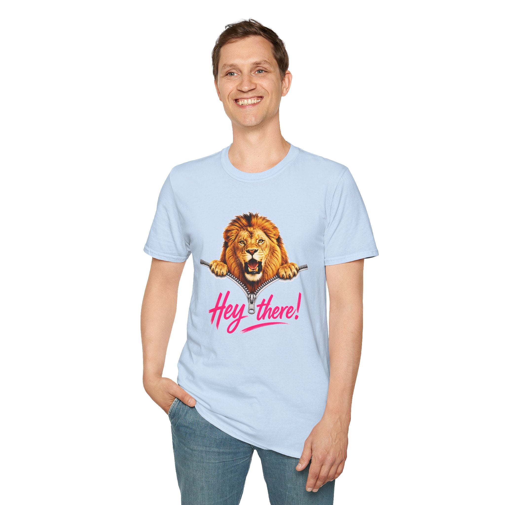 Lion Graphic Tee, Hey There Lion Shirt, Cute Roaring Lion T-Shirt, Funny Animal Graphic Tee, Unisex Casual Shirt