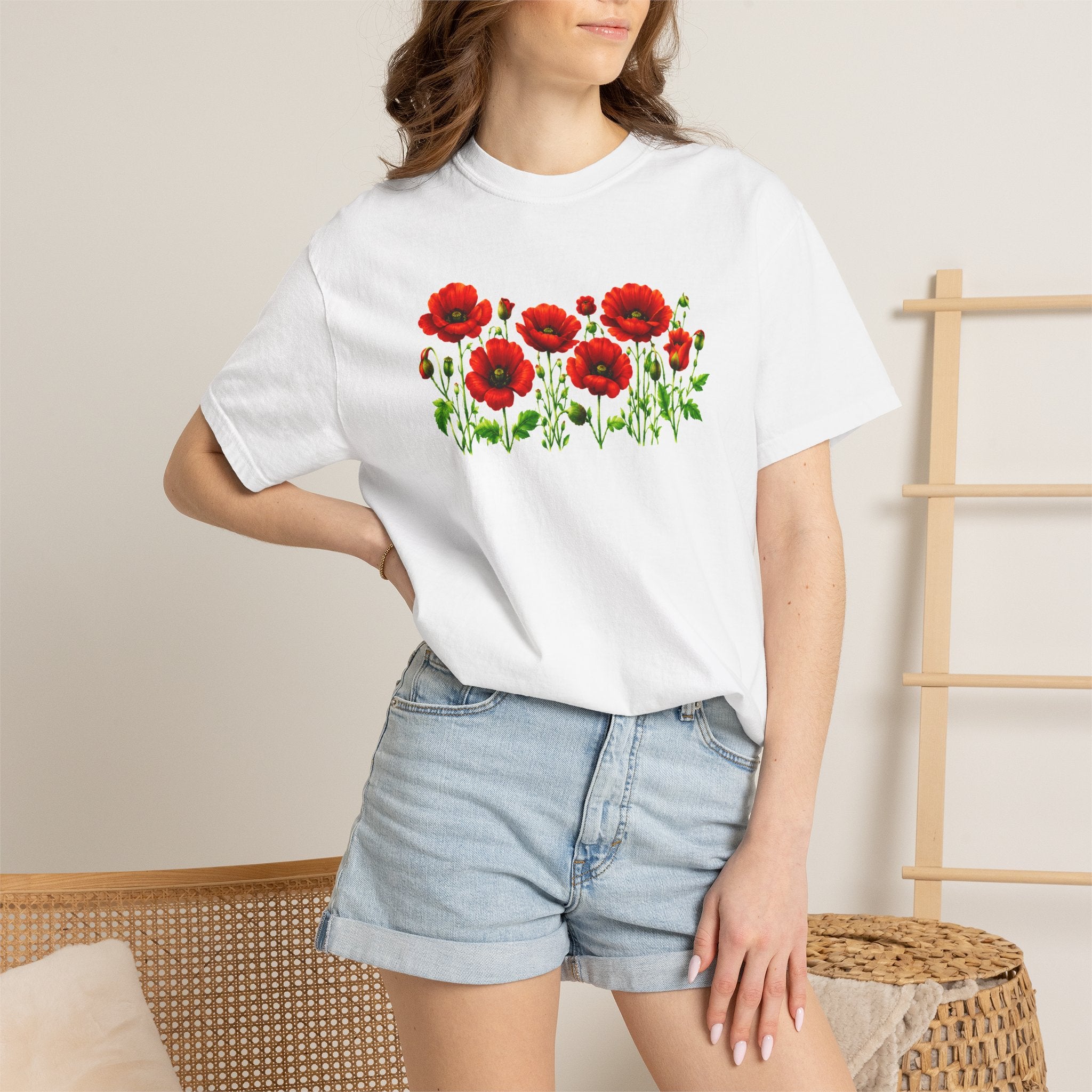 Red Poppy Shirt, Floral T-Shirt for Women, Wildflower Graphic Tee, Botanical Garden Shirt, Comfort Colors Tee