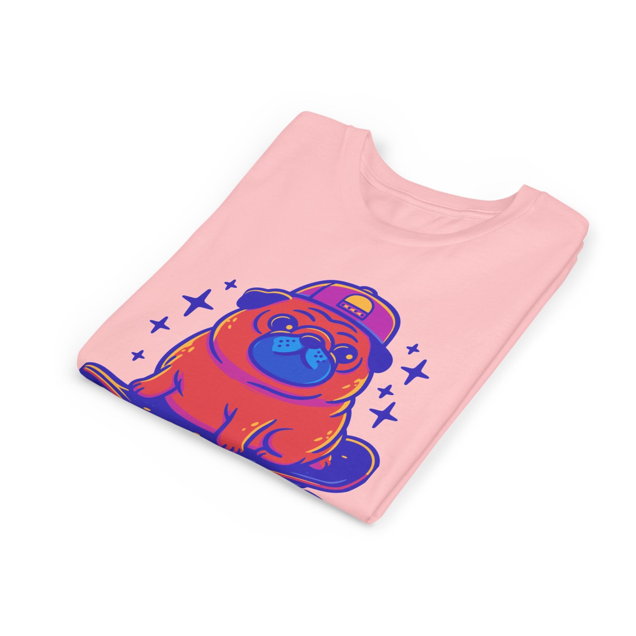 Cute Skateboarding Pug Kids T-Shirt | Funny Dog Graphic Tee for Boys & Girls | Youth Streetwear Shirt