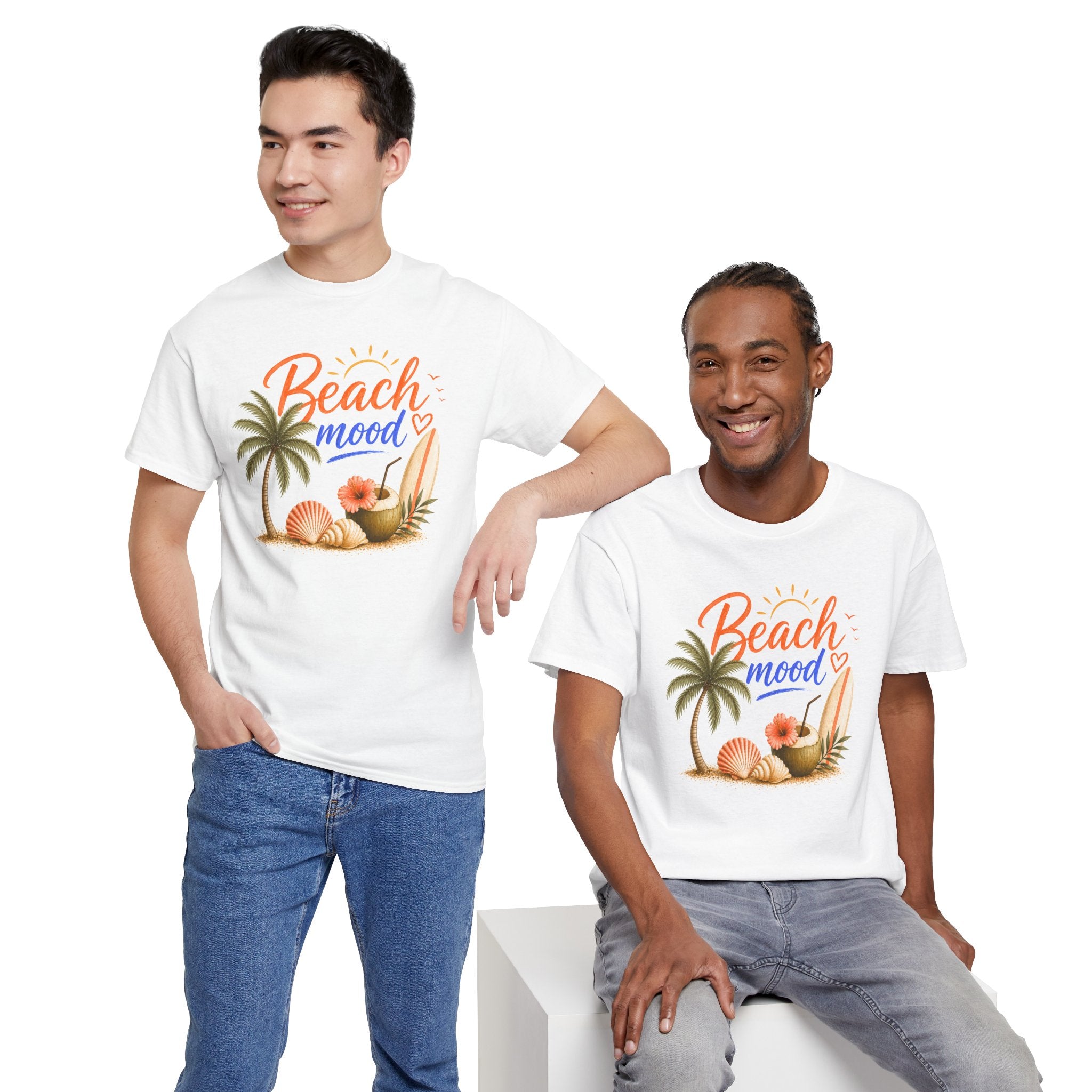 Beach Mood T-Shirt - Tropical Palm, Seashell Graphic Tee