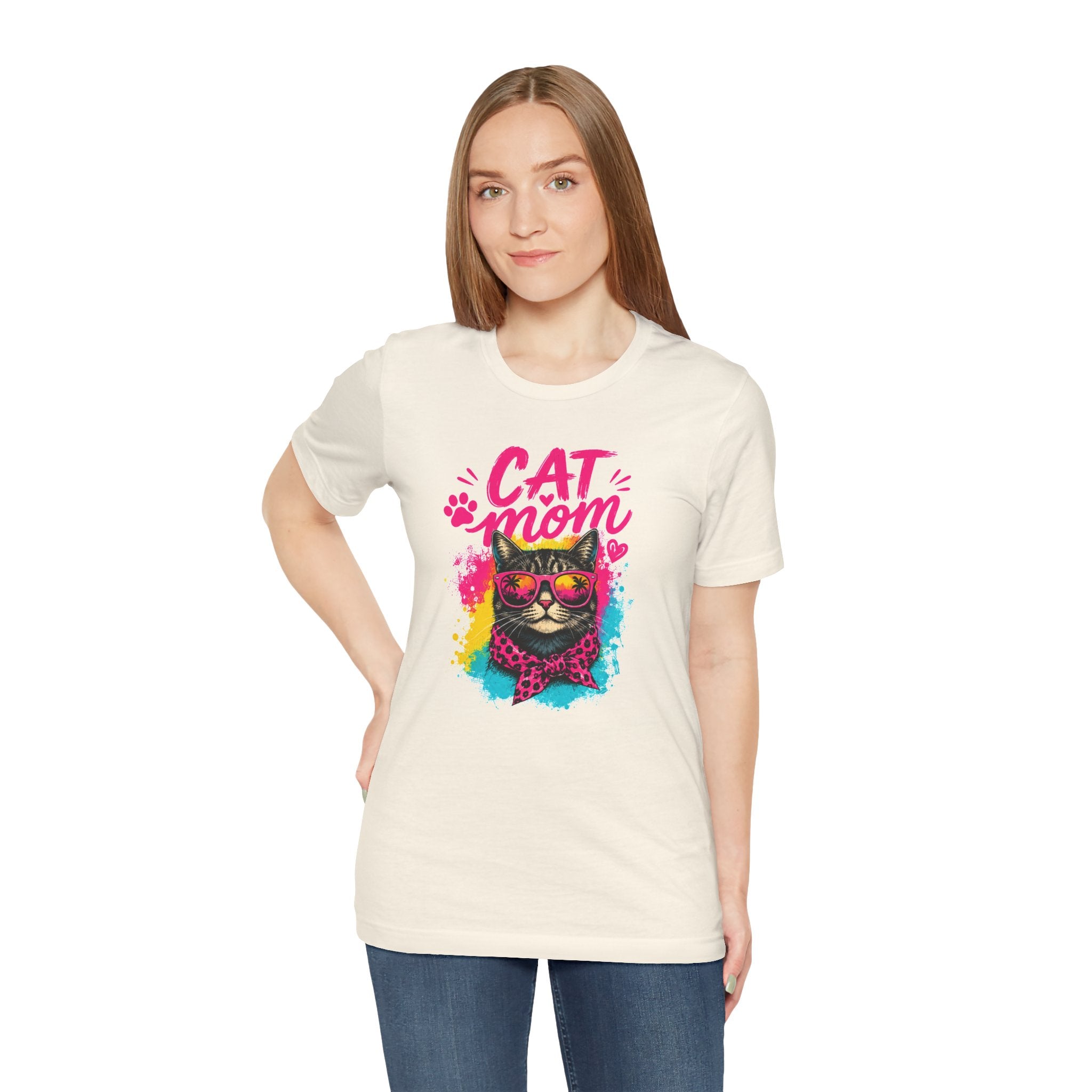 Cat Mom T-Shirt | Funny Cat Mom Gift | Colorful Retro Cat Lover Tee | Cute Cat Graphic Shirt | Unisex Cat Mom Tee