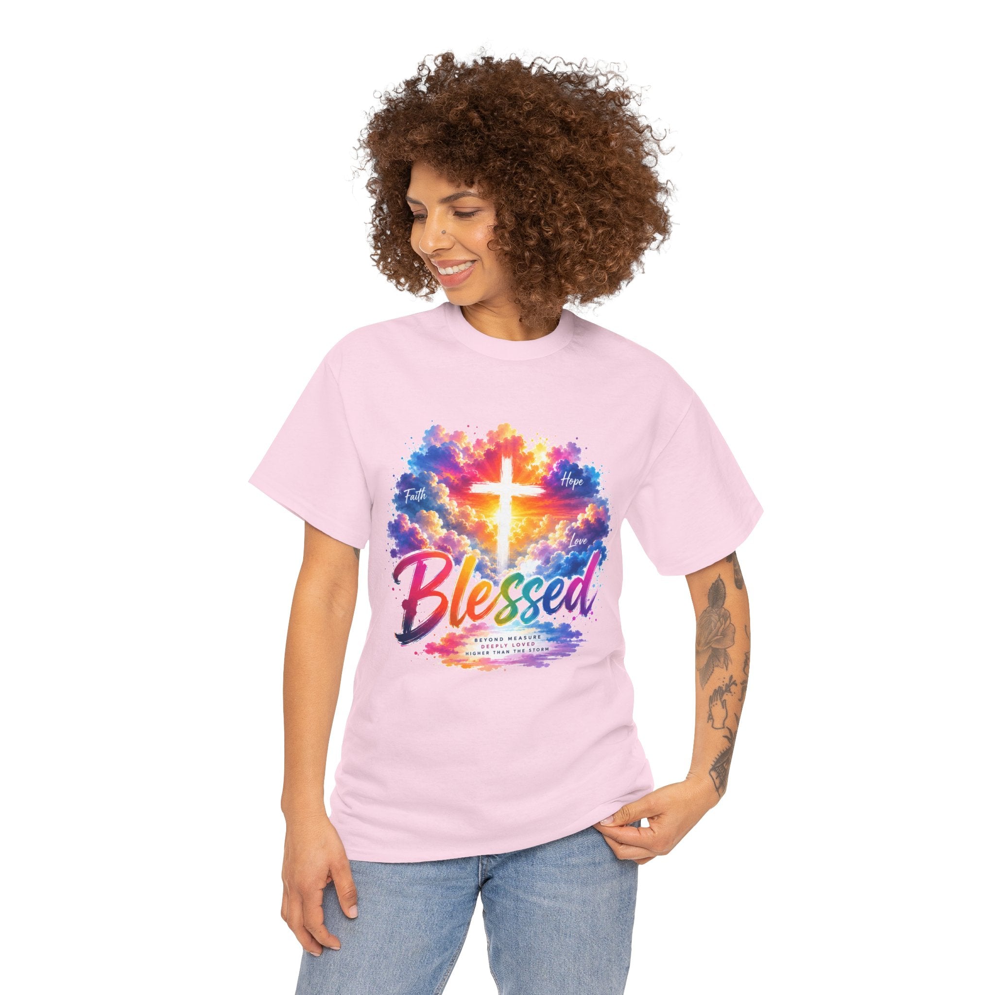 Blessed Christian T-Shirt, Colorful Cross Shirt, Faith Graphic Tee, Jesus Lover Gift, Religious Unisex Shirt