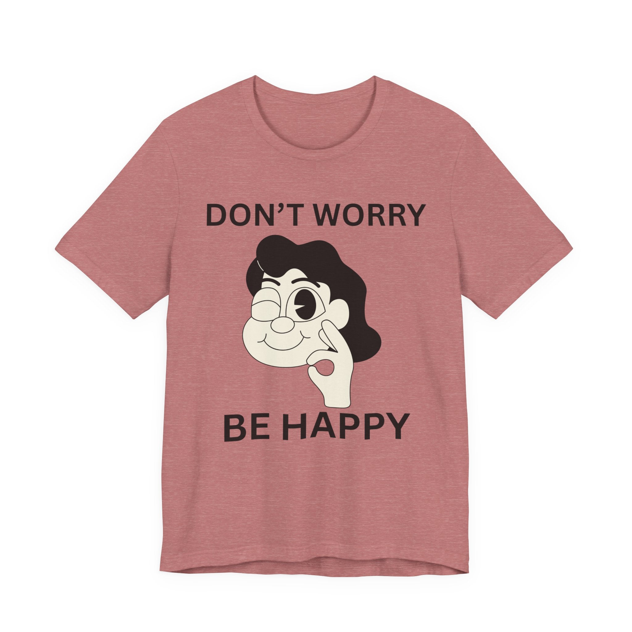 Don’t Worry Be Happy Shirt, Cute Cartoon Graphic Tee, Positive Quote T-Shirt, Unisex Bella Canvas 3001