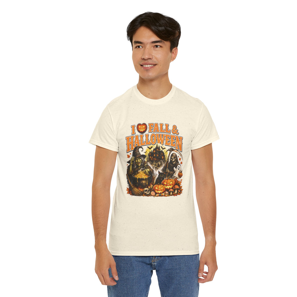I Love Fall & Halloween T-Shirt | Vintage Halloween Shirt | Spooky Pumpkin Witch Tee | Cute Fall Graphic Tee | Autumn Lover Gift