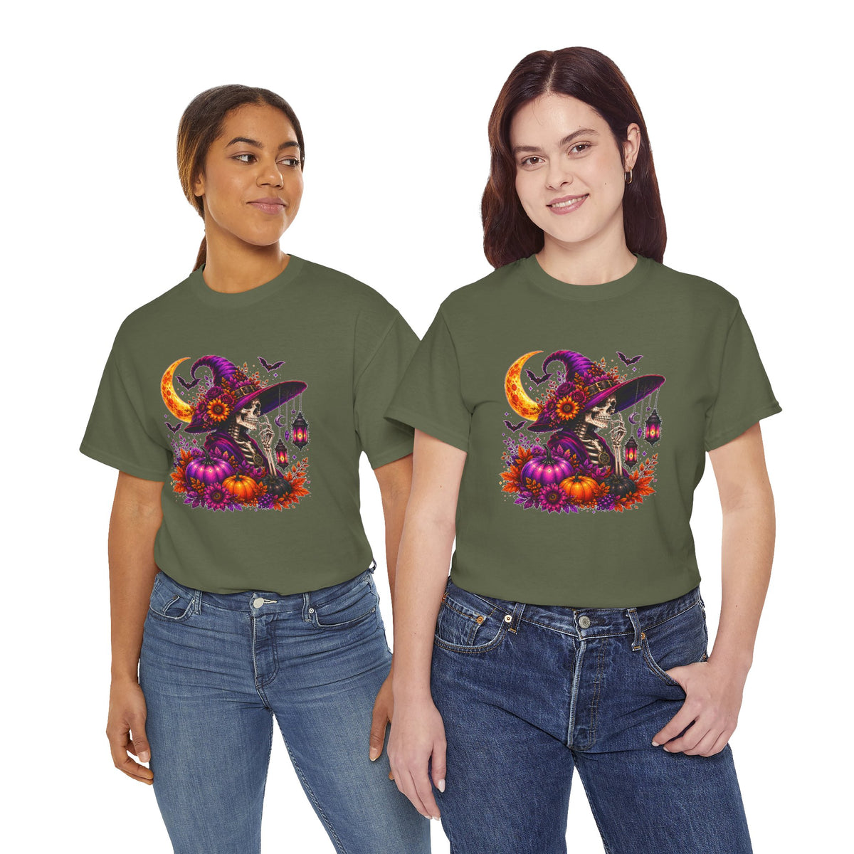Halloween Witch Skeleton T-Shirt, Spooky Pumpkin Moon Tee, Gothic Fall Graphic Shirt, Halloween Gift for Her