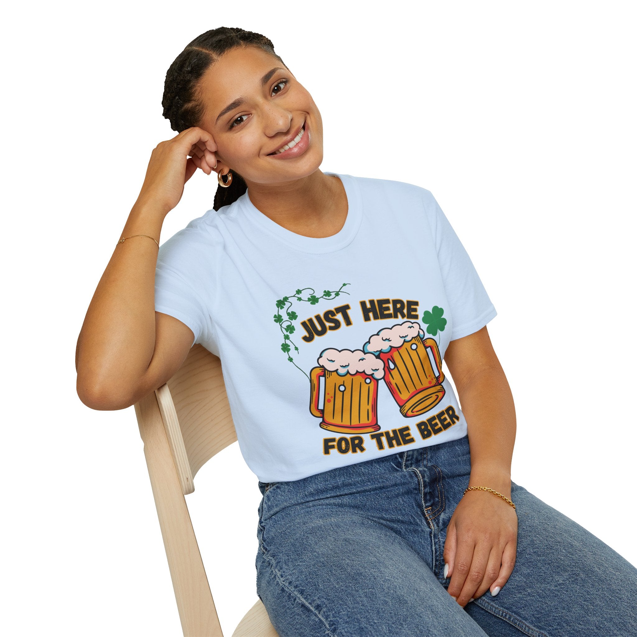 St. Patrick’s Beer T-Shirt — "Just Here for the Beer" Funny Clover Pub Tee