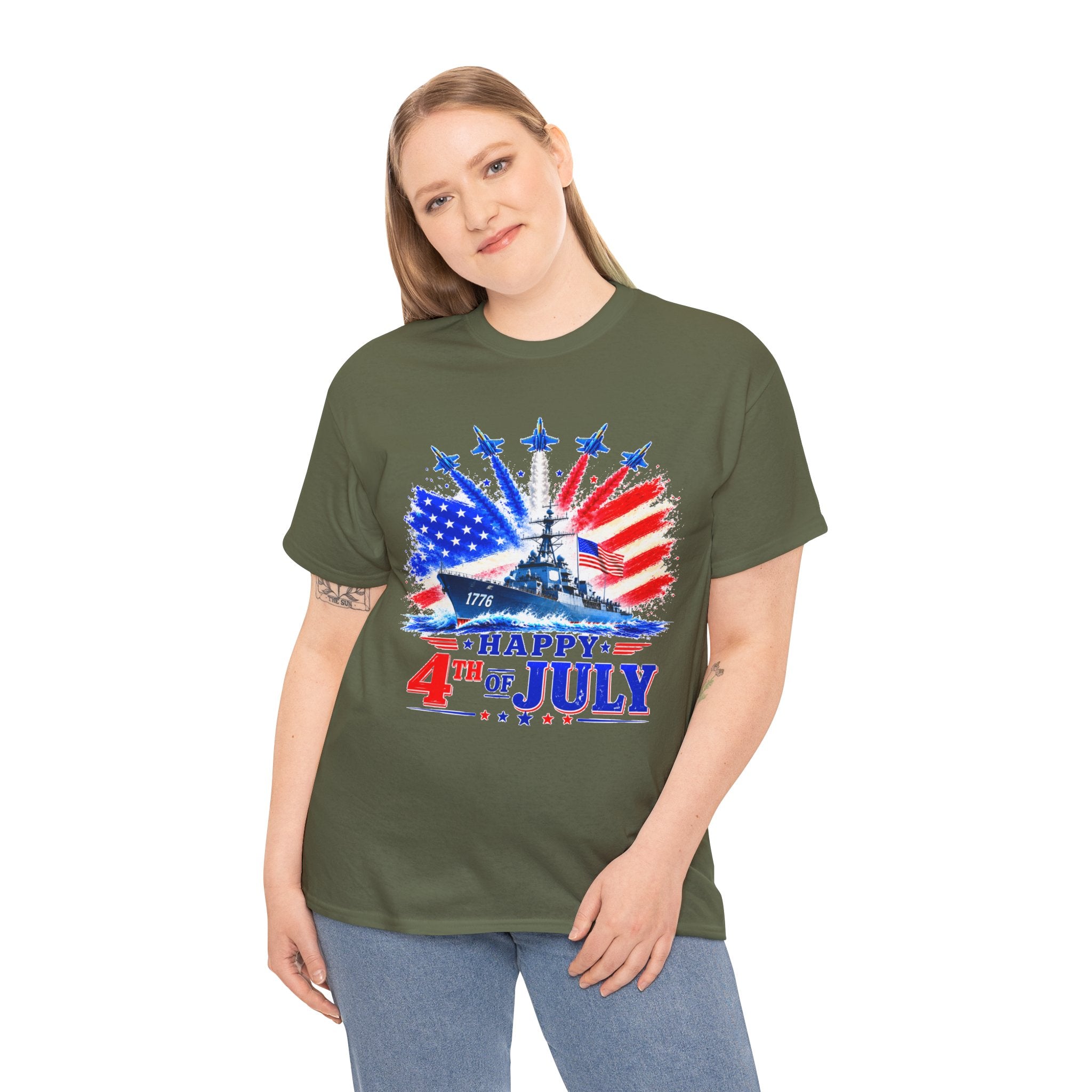 Happy 4th of July Shirt, Patriotic USA Flag Tee, American Eagle & Navy Ship Shirt, Independence Day T-Shirt, Military Pride Gift