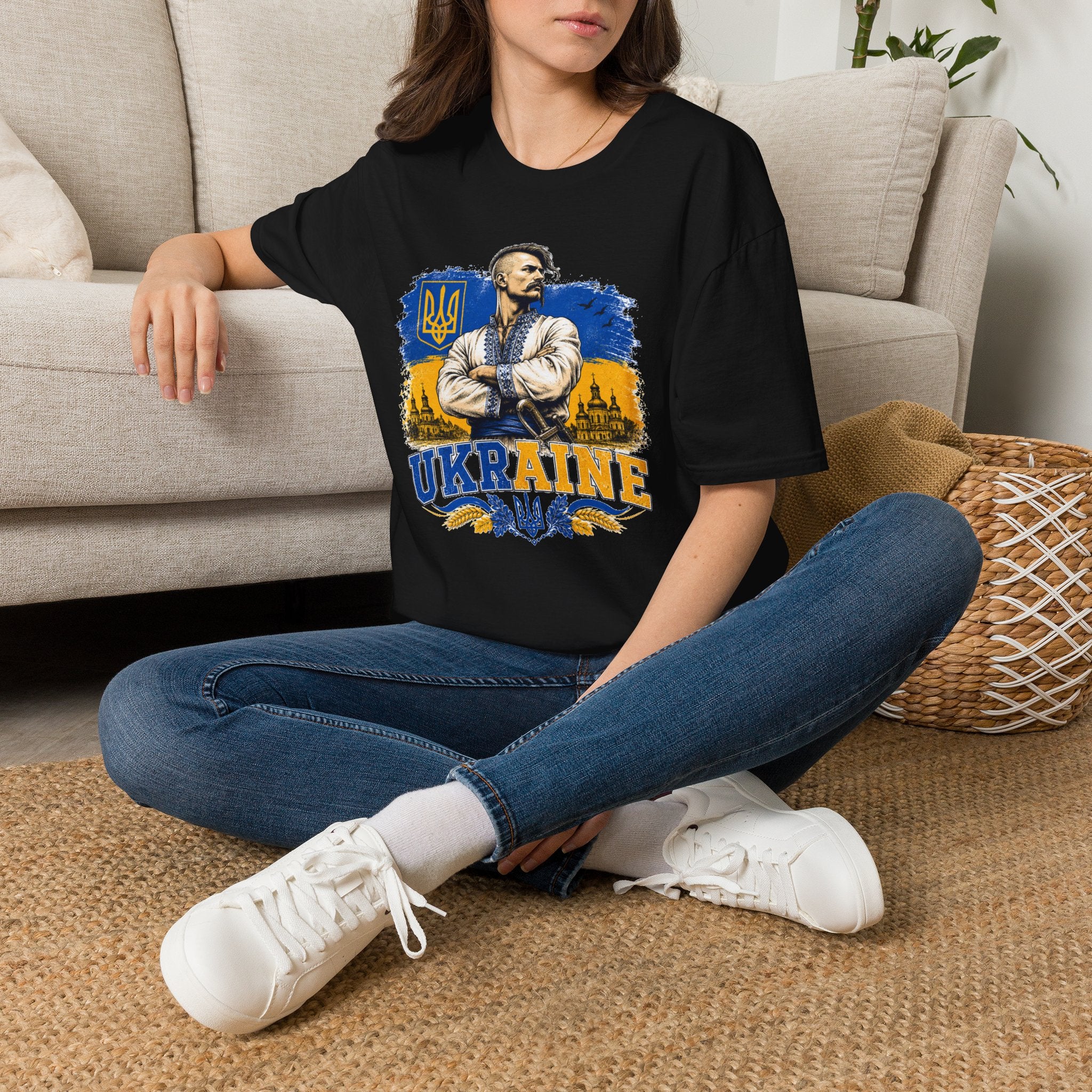 T-Shirt — Ukraine Cossack Patriotic Tee with Tryzub Crest