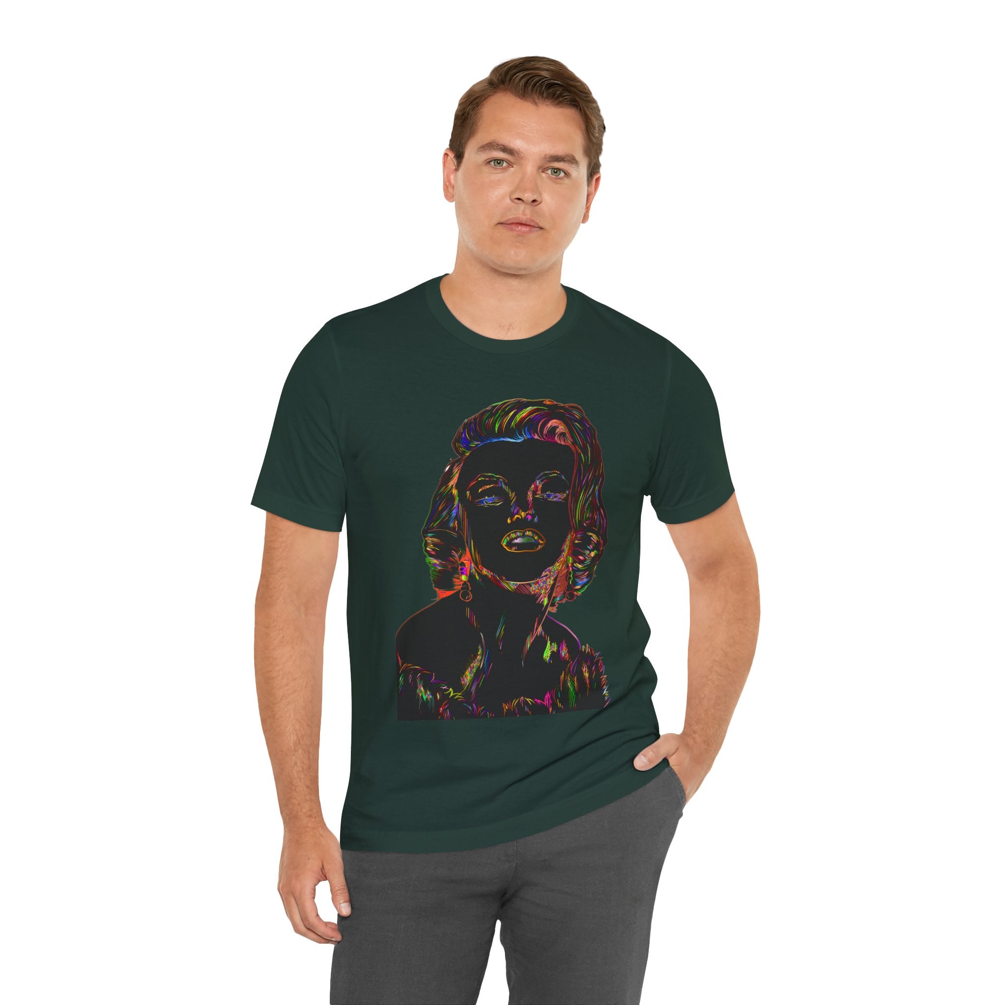 Neon Pop Art Portrait T-Shirt – Retro Rainbow Graphic Tee