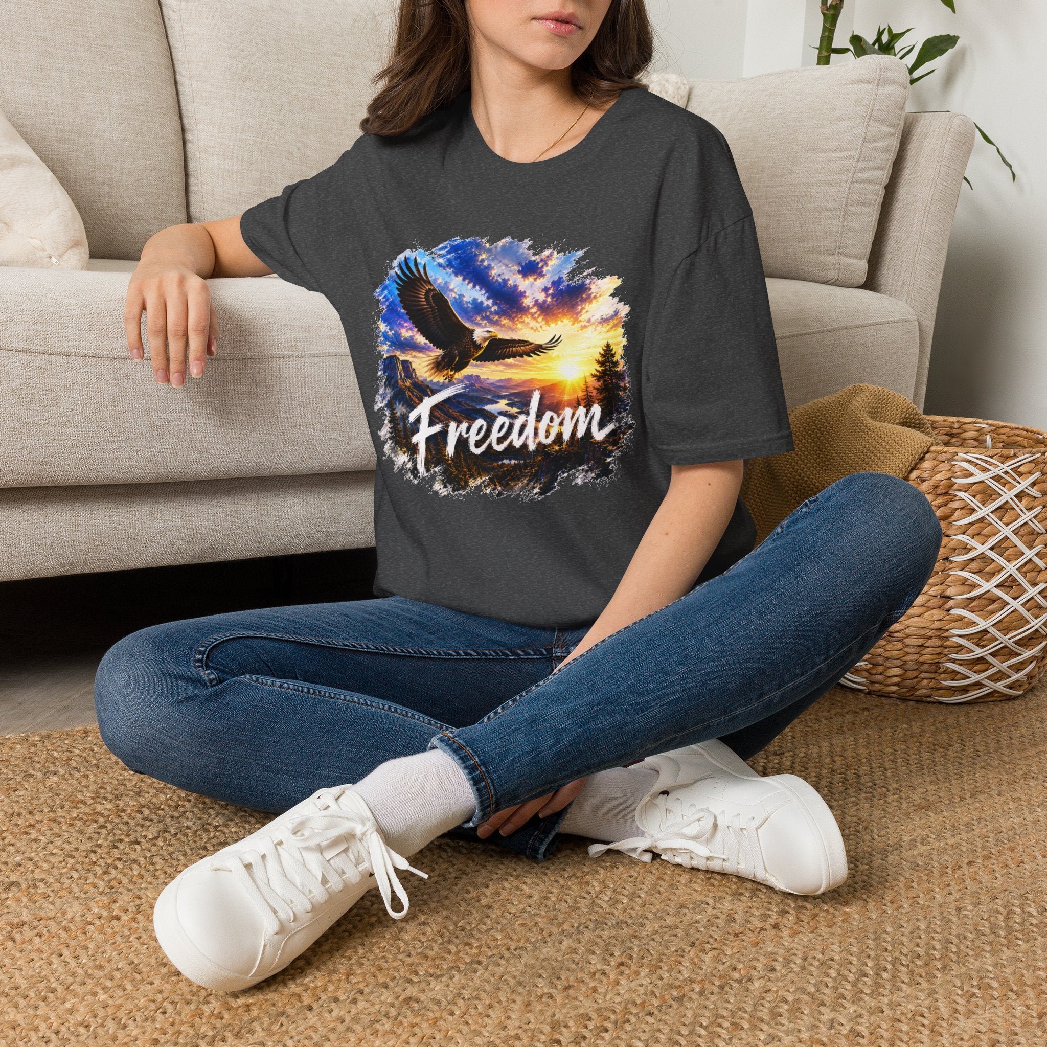 Freedom Eagle T-Shirt, Soaring Eagle Graphic Tee, Sunset Wildlife Shirt, Nature Lover Gift, Unisex Outdoor Tee
