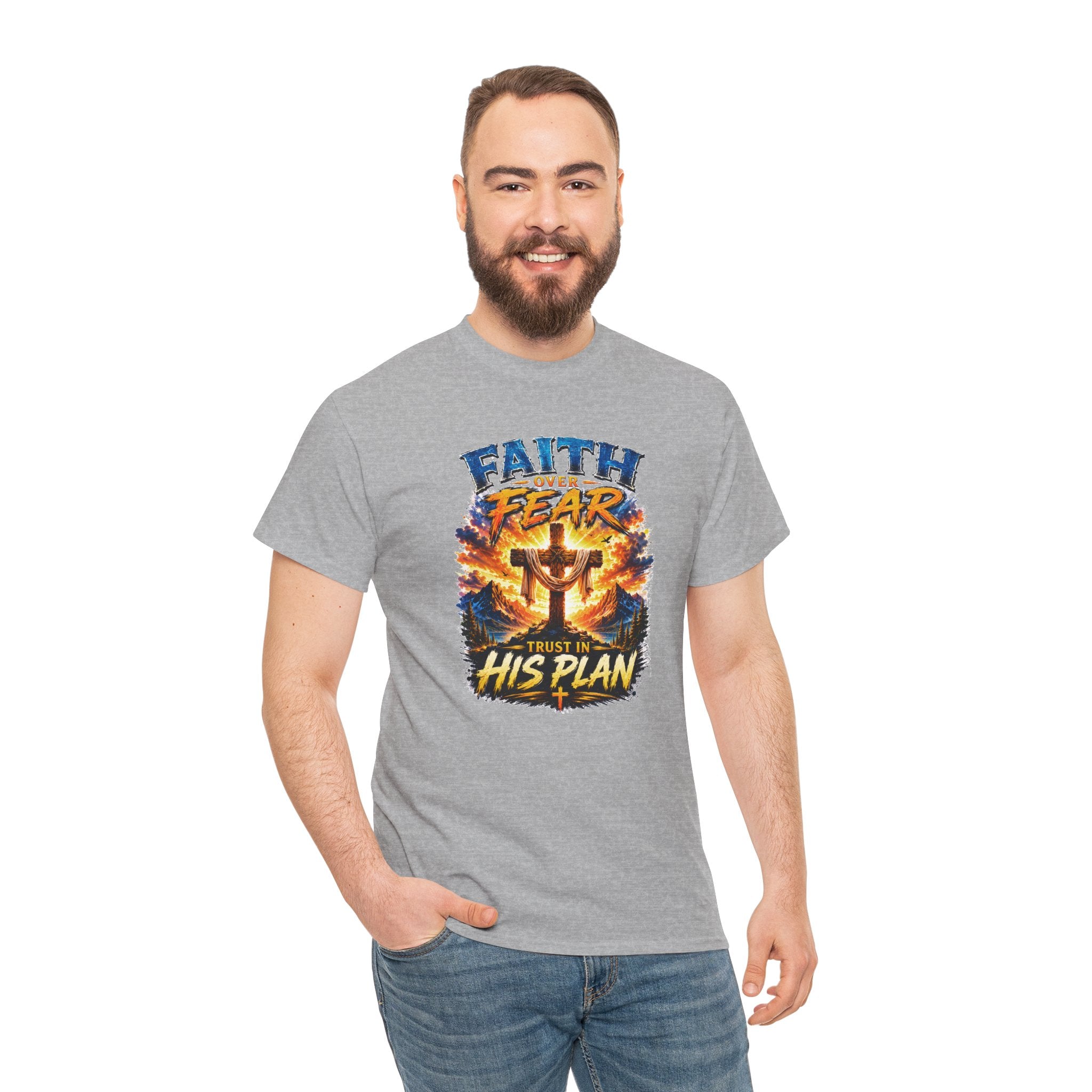 Faith Over Fear Christian T-Shirt | Trust in His Plan Cross Graphic Tee | Religious Unisex Shirt | Christian Gift