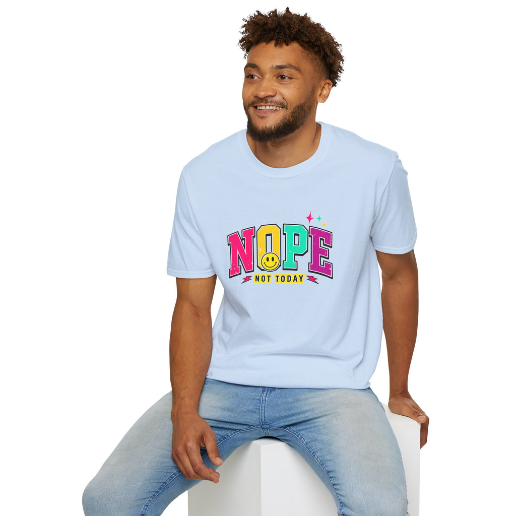 Nope Not Today T-Shirt — Retro Colorful Graphic Tee with Smiley