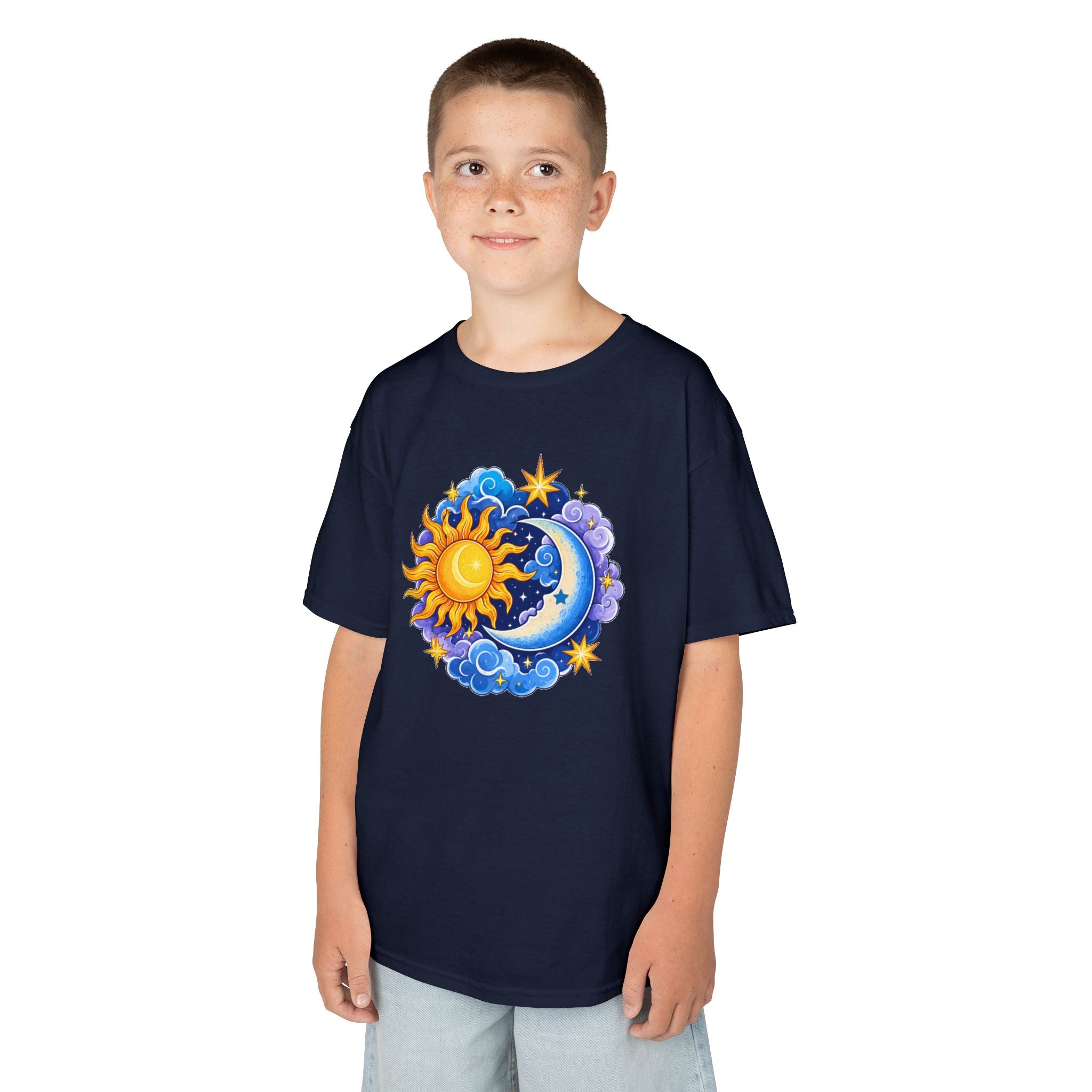 Kids Sun & Moon Graphic Tee — Colorful Celestial Design