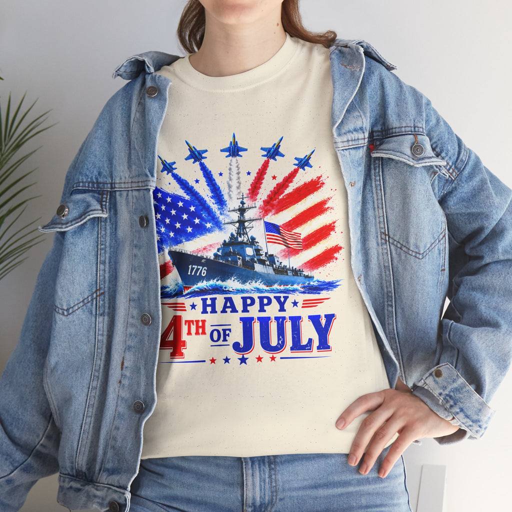 Happy 4th of July Shirt, Patriotic USA Flag Tee, American Eagle & Navy Ship Shirt, Independence Day T-Shirt, Military Pride Gift