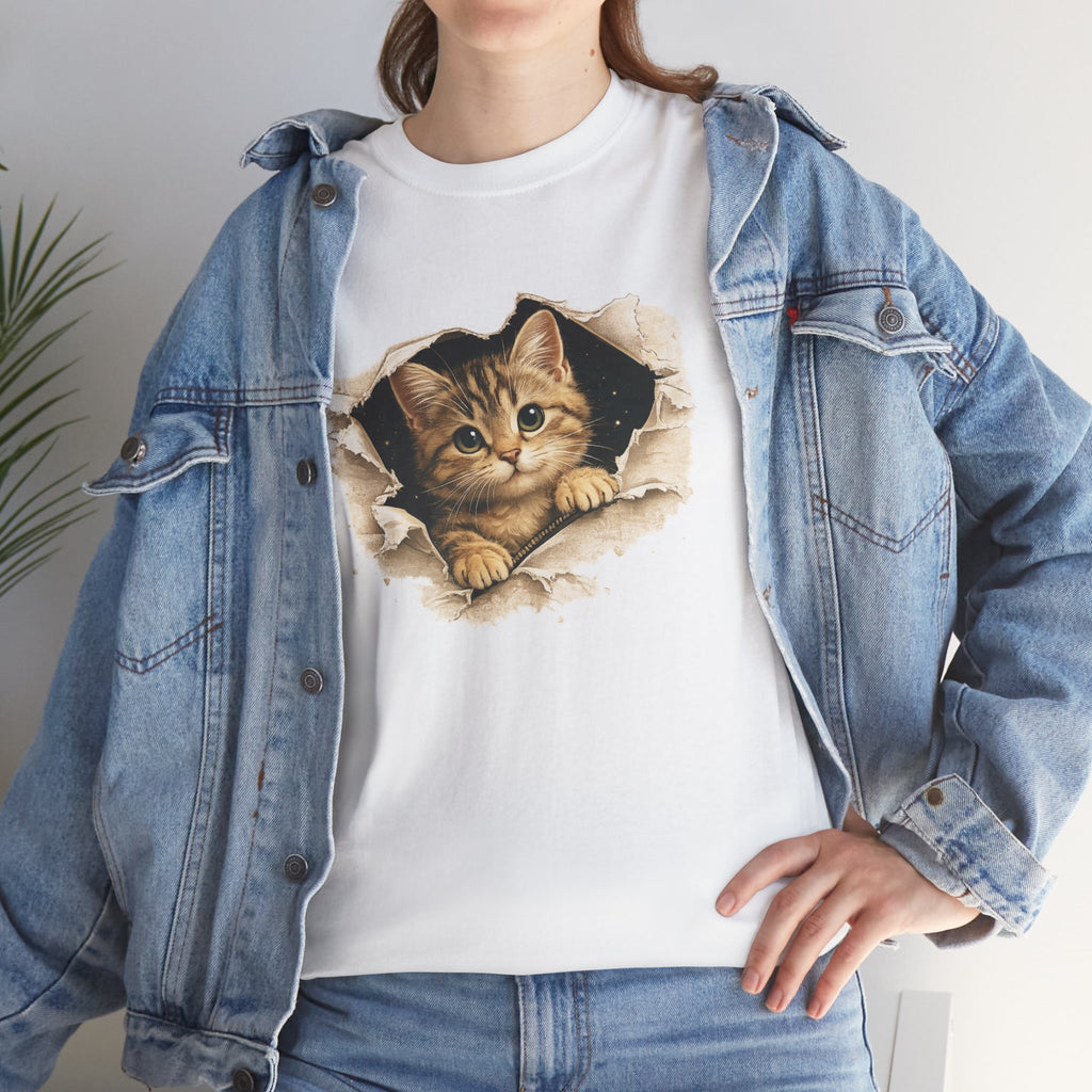 Cat Peeking Through Hole T-Shirt — Cute Kitten Graphic Tee