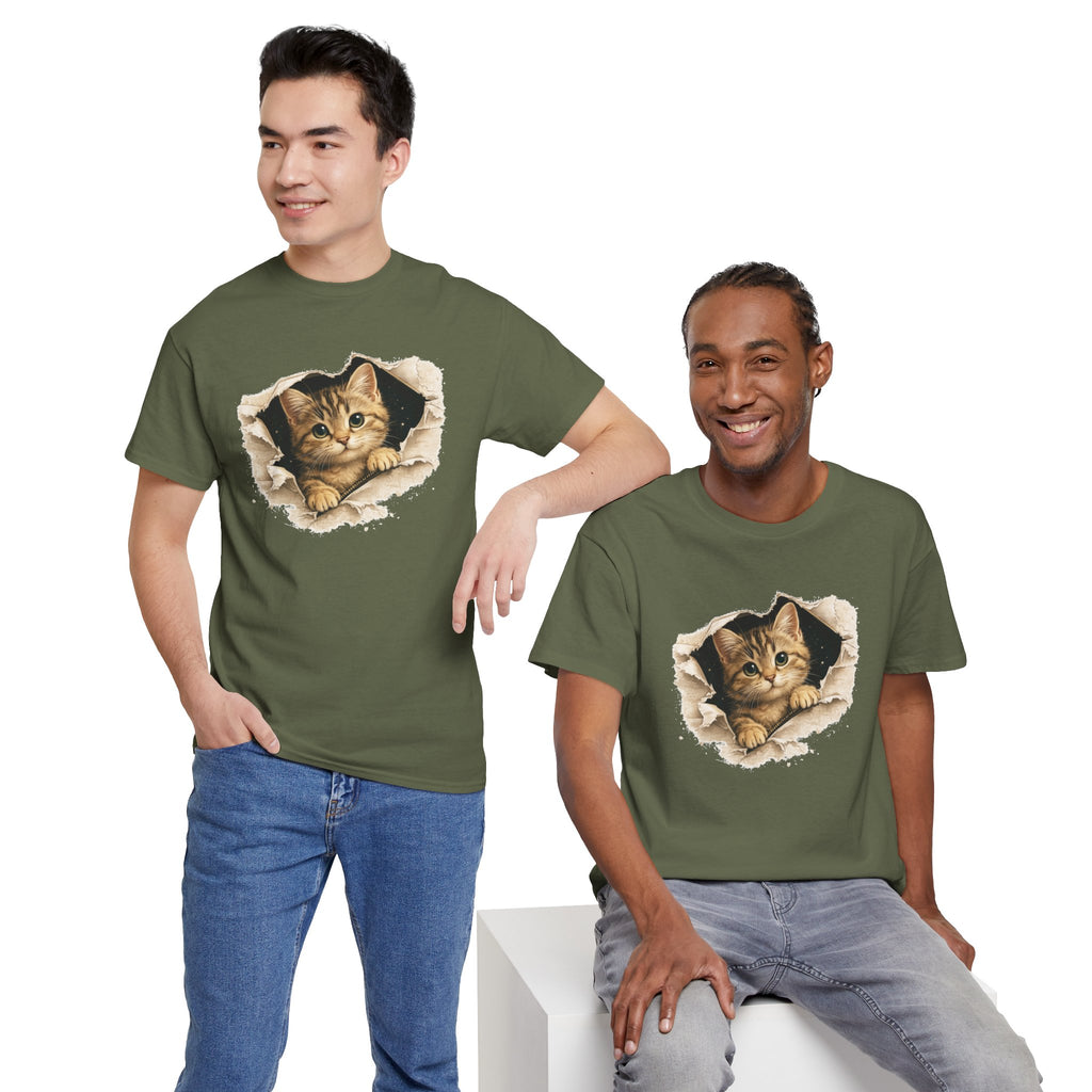 Cat Peeking Through Hole T-Shirt — Cute Kitten Graphic Tee