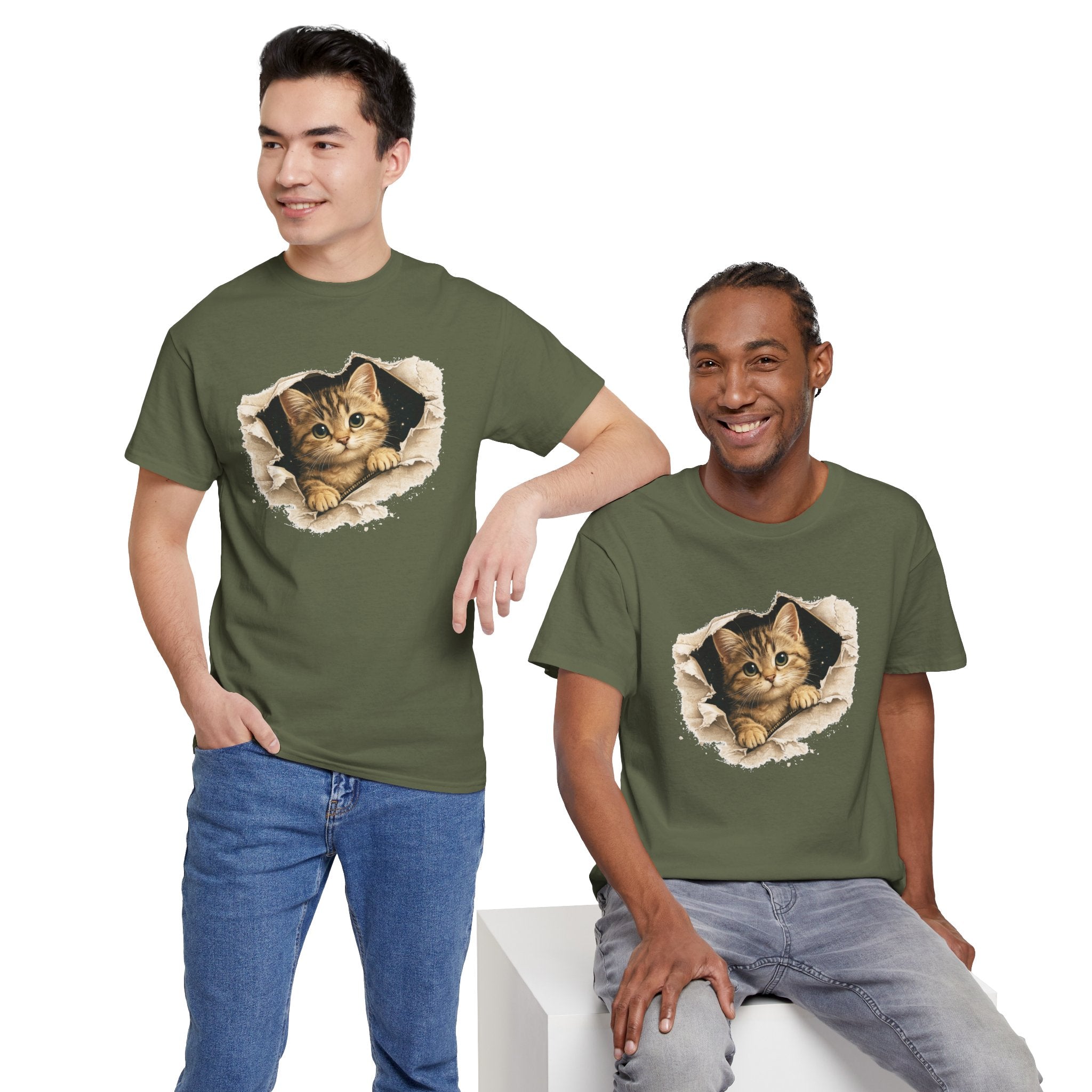 Cat Peeking Through Hole T-Shirt — Cute Kitten Graphic Tee