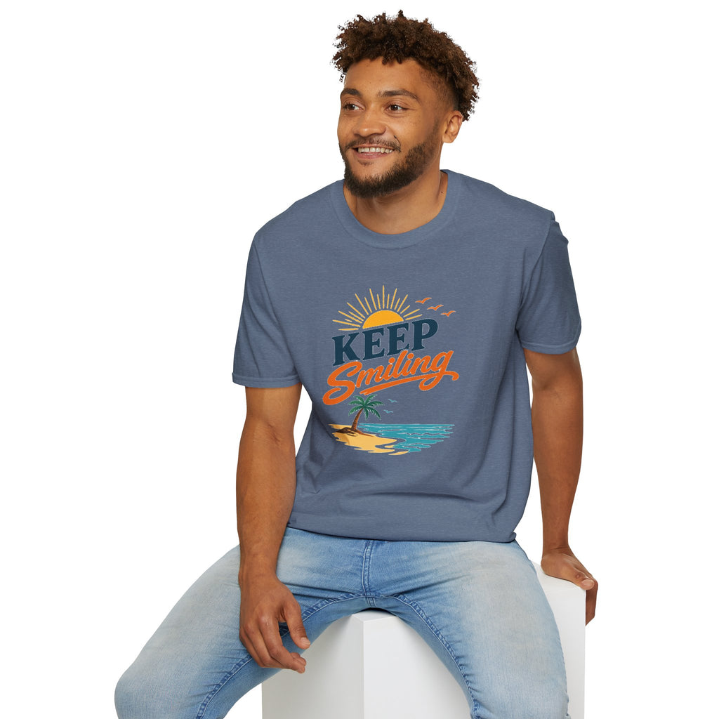 Keep Smiling Beach T-Shirt – Retro Sunset Palm Tee