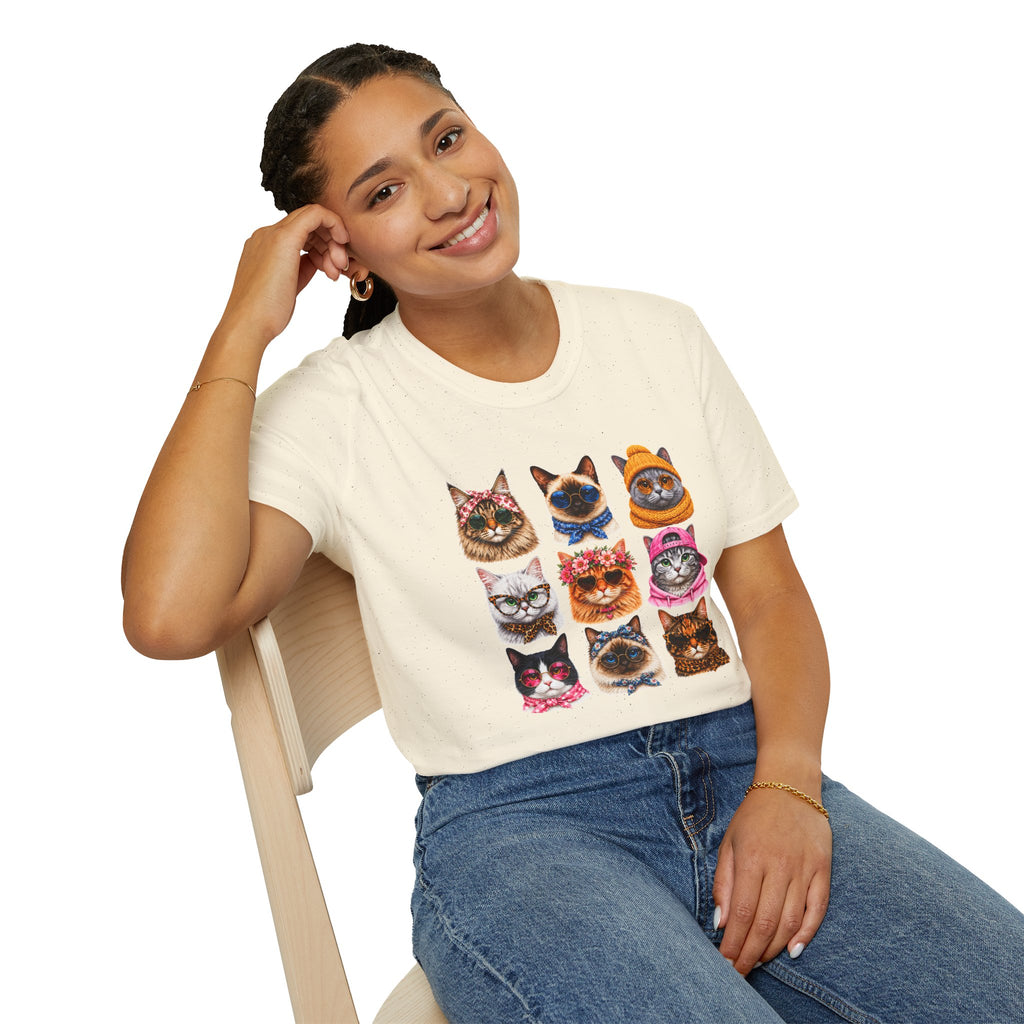 Cute Cat Faces T-Shirt, Cat Lover Tee, Funny Kitty Shirt, Colorful Cat Graphic Tee, Gift for Cat Mom, Cat Owner Gift, Animal Lover Shirt