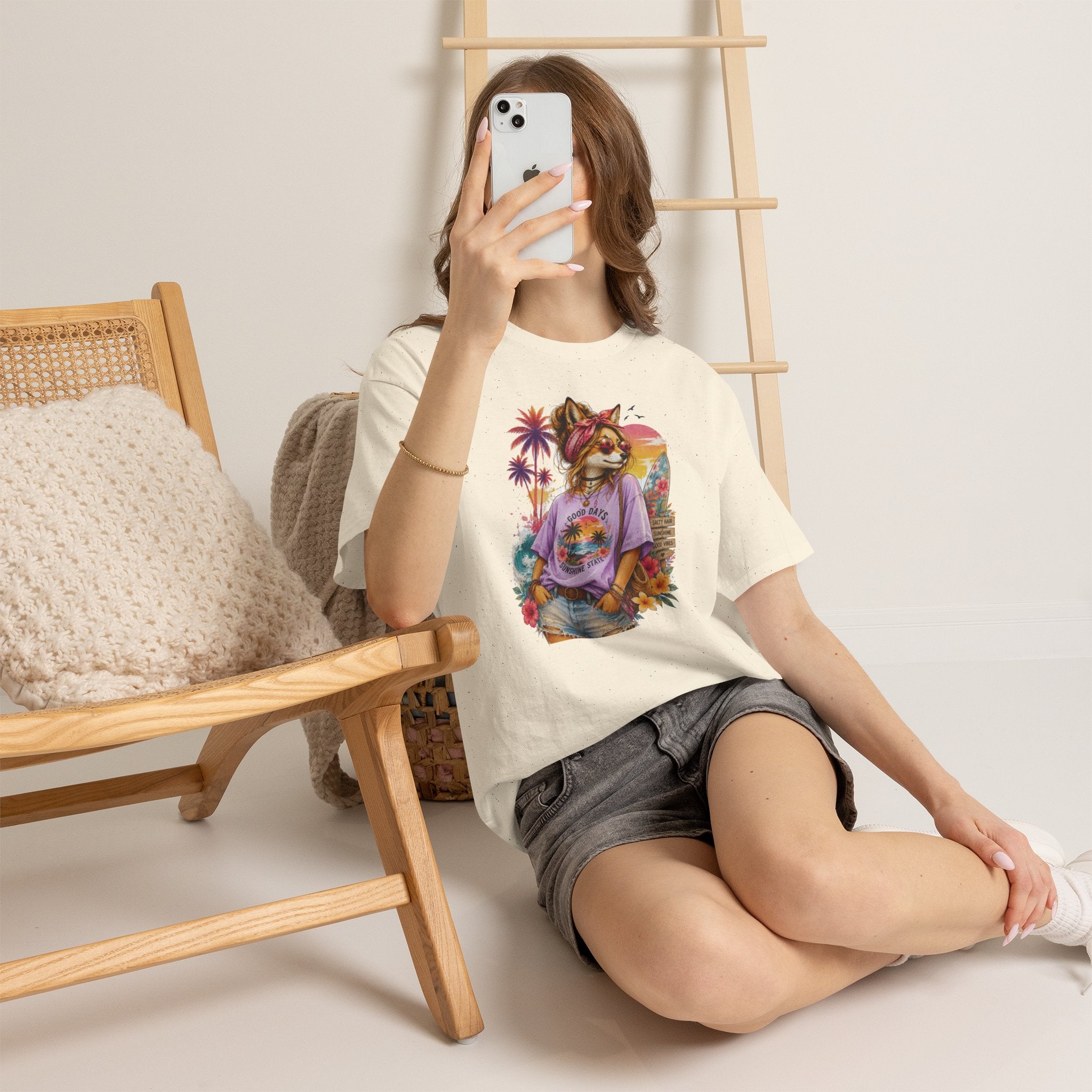Fox Beach Vibes Shirt, Retro Beach T-Shirt, Summer Sunset Graphic Tee, Coastal Vacation Gift