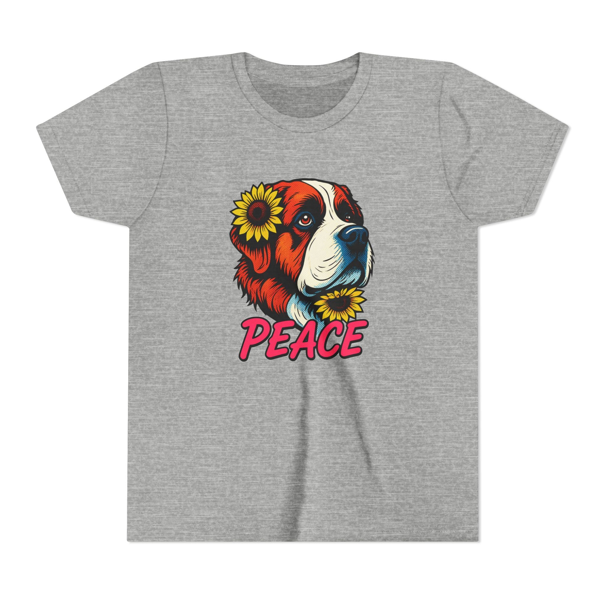 Youth Tee — Saint Bernard Dog with Sunflowers "Peace" Graphic