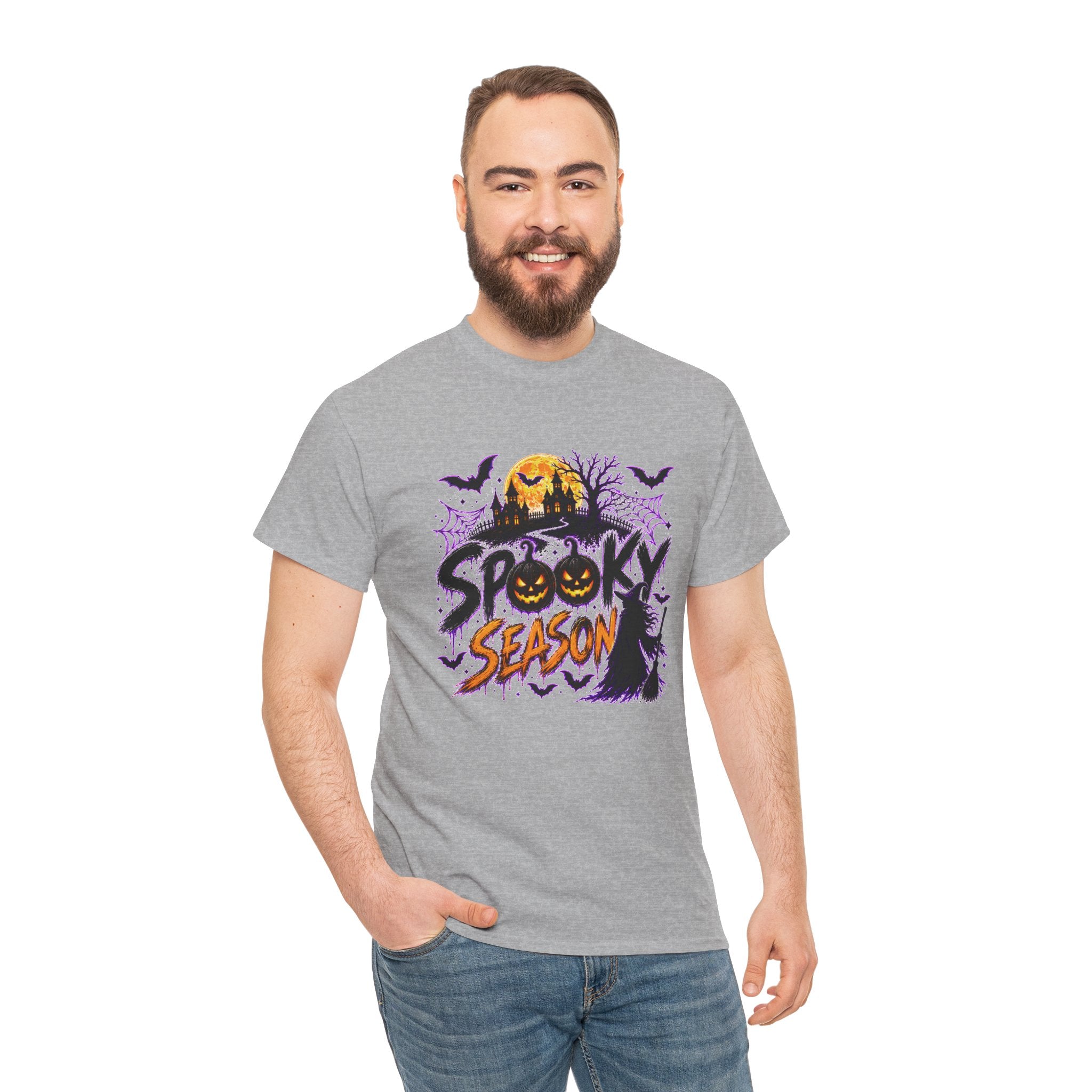 Spooky Season Halloween T-Shirt, Jack O Lantern Pumpkin Tee, Haunted House Graphic Shirt, Unisex Halloween Tee