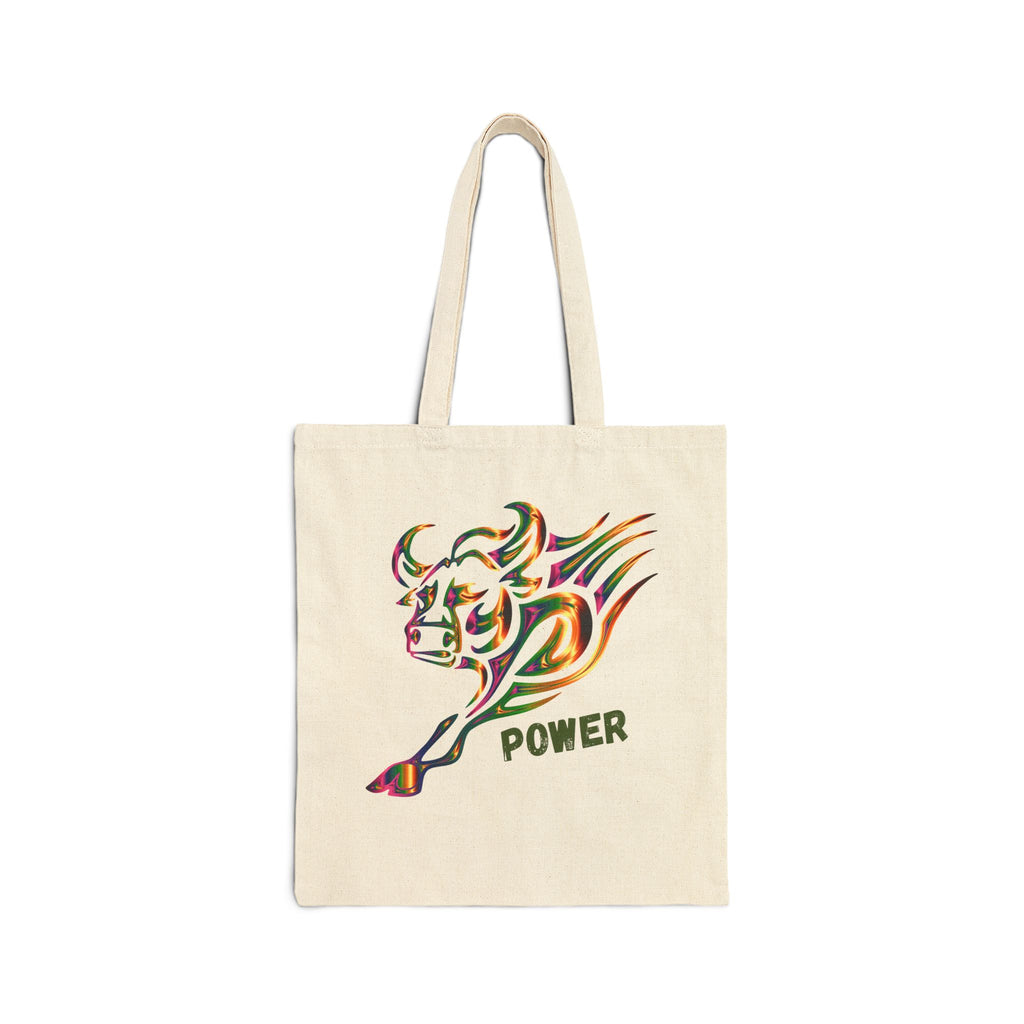 Bull Power Tote Bag - Colorful Charging Bull Canvas Tote