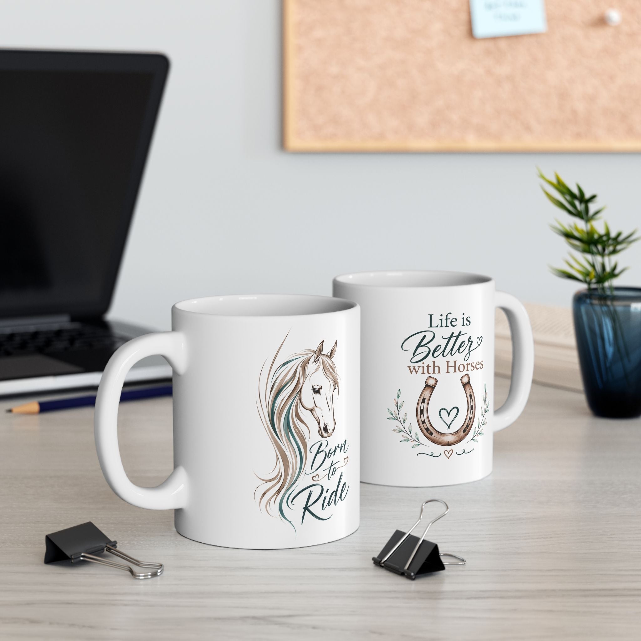 Ceramic Mug - 'Live a Beautiful Life' Floral Horse Coffee Cup (11oz, 15oz)