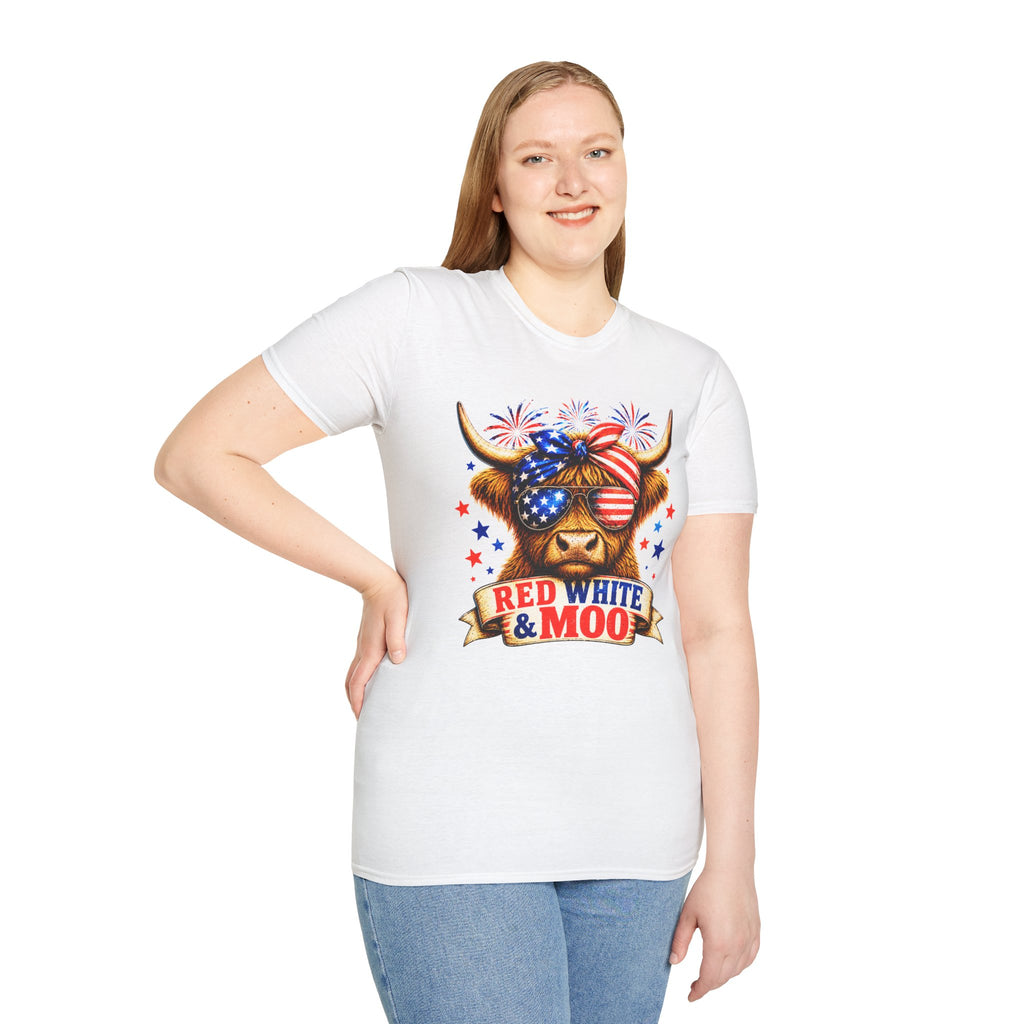 Patriotic Cow T-Shirt — "Red White & Moo" 4th of July Graphic Tee