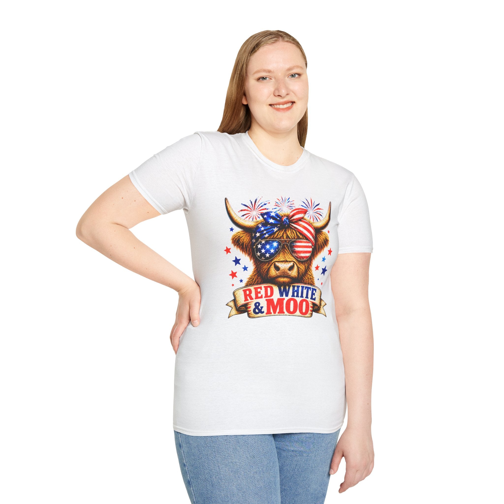 Patriotic Cow T-Shirt — "Red White & Moo" 4th of July Graphic Tee