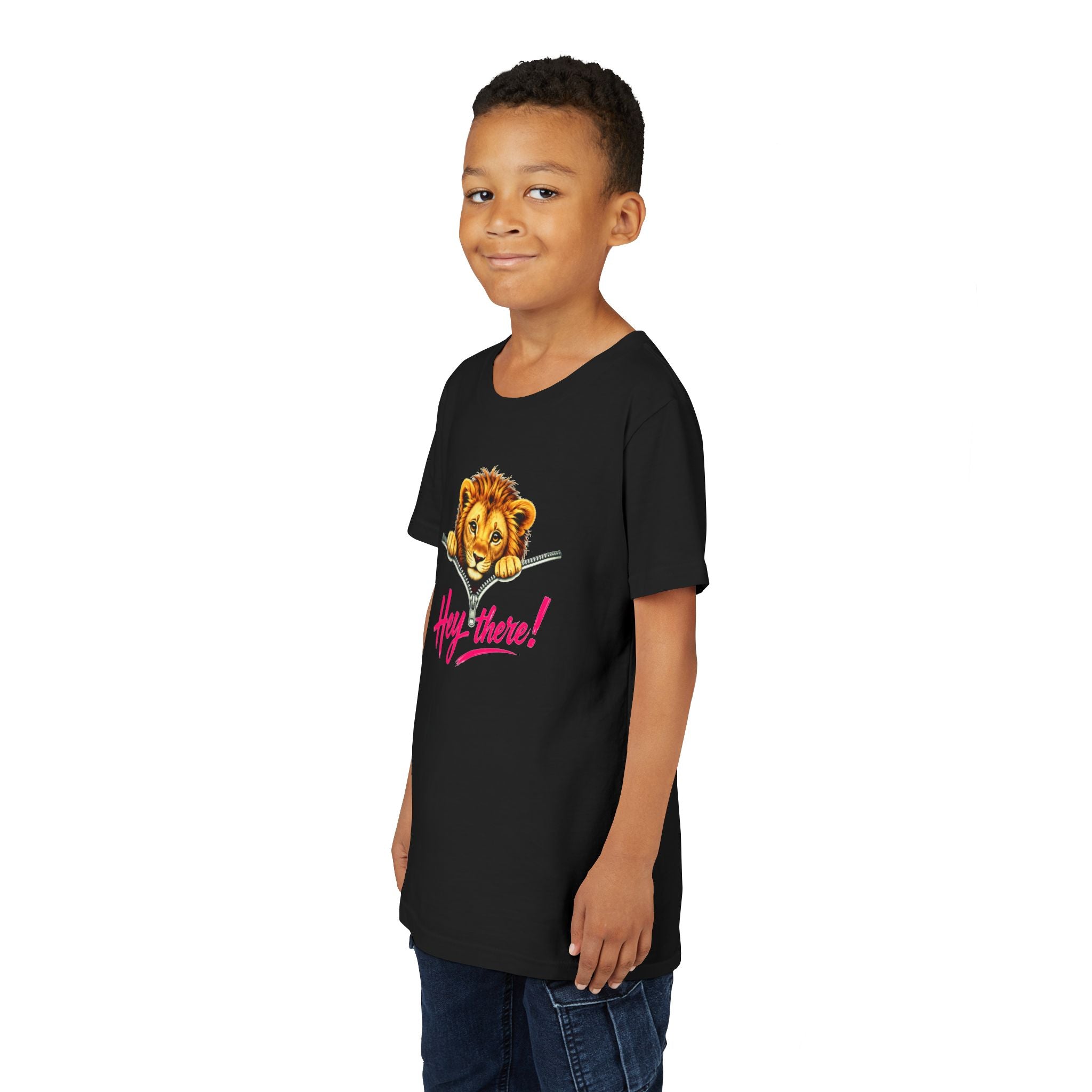 Cute Lion Youth T-Shirt, Hey There Graphic Tee for Kids, Funny Animal Shirt, Trendy Kids Tee, Lion Lover Gift, Unisex Youth Shirt