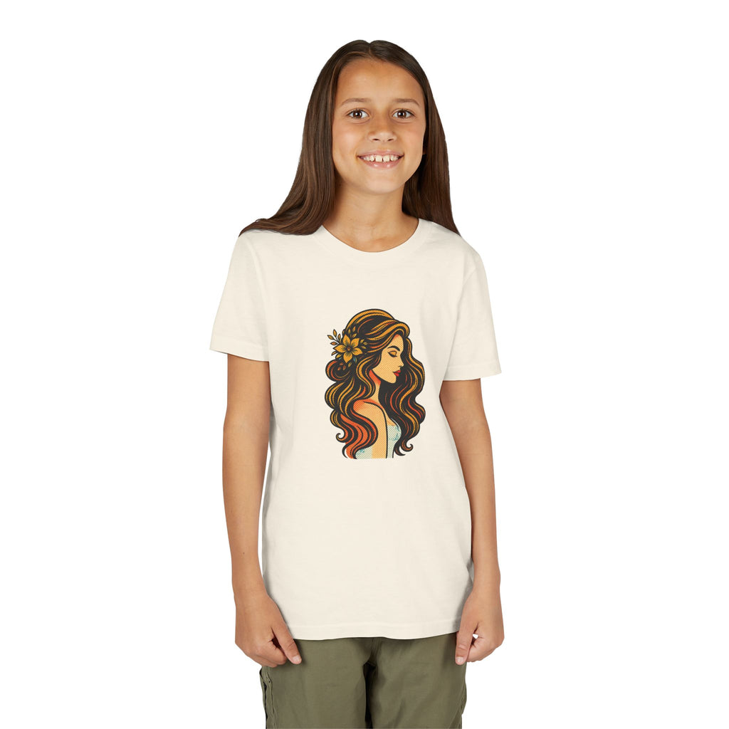 Youth Tee — Floral-Boho Girl Portrait Kids Shirt