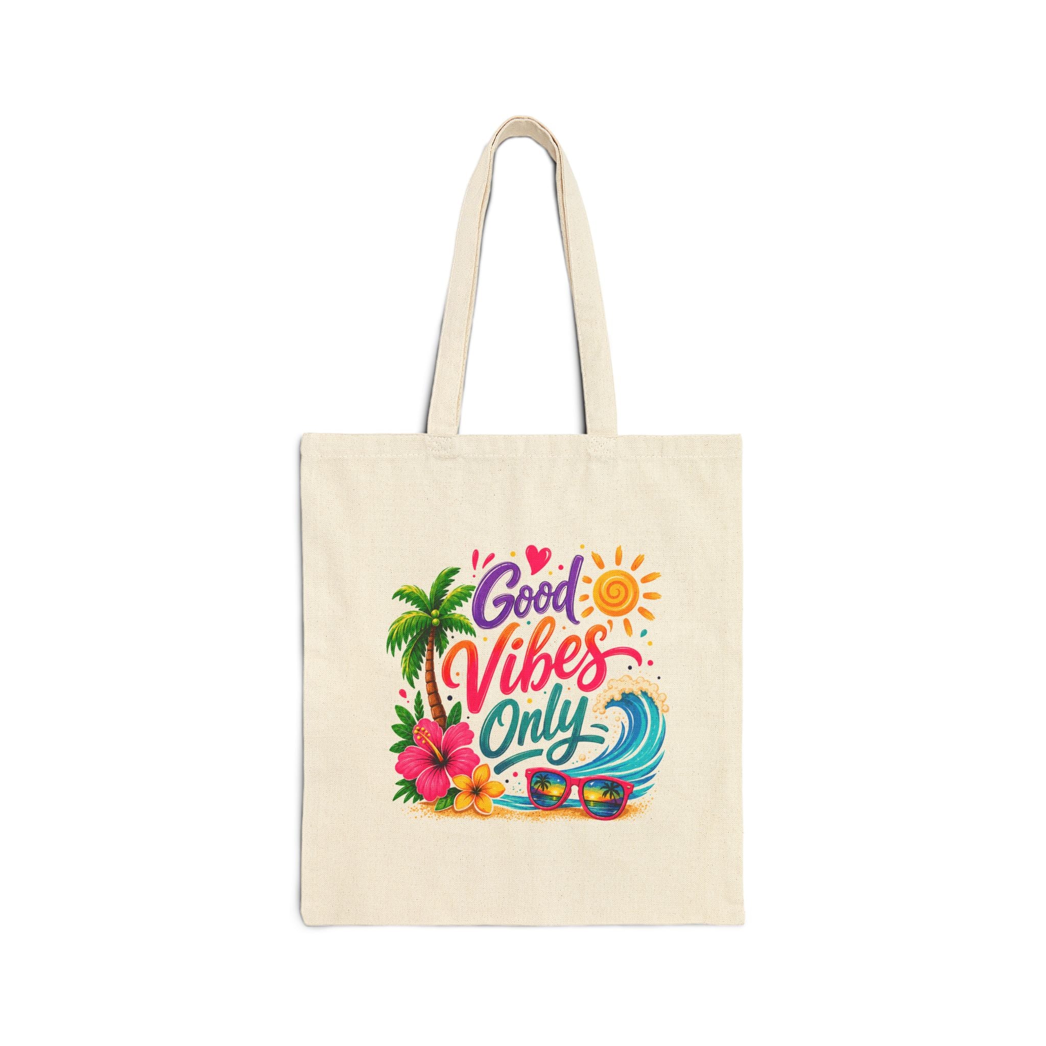 Good Vibes Only Beach Tote Bag, Tropical Canvas Shopper, Summer Vacation Tote, Coastal Gift for Women