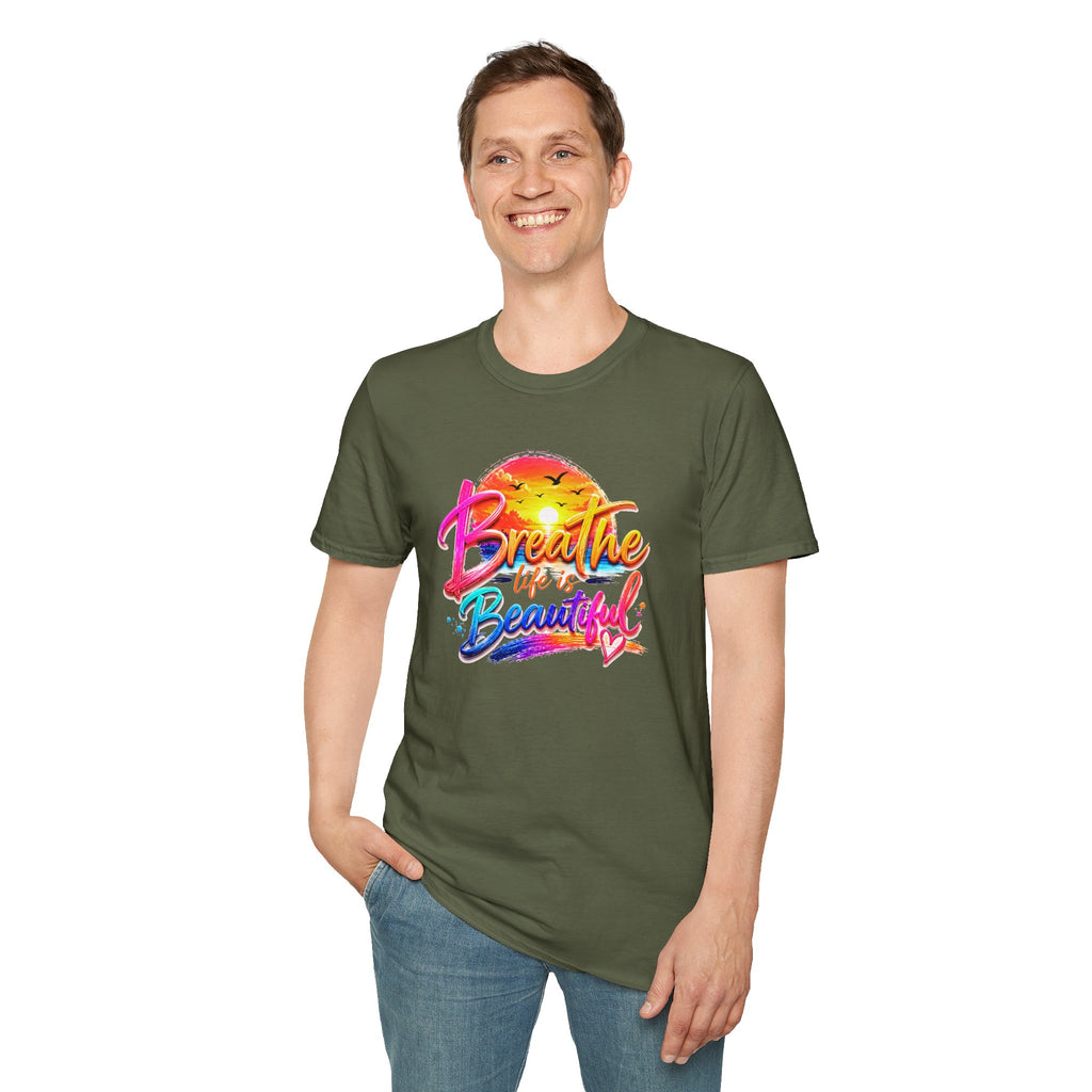 T-Shirt — "Breathe Life Is Beautiful" Sunset Graphic Tee