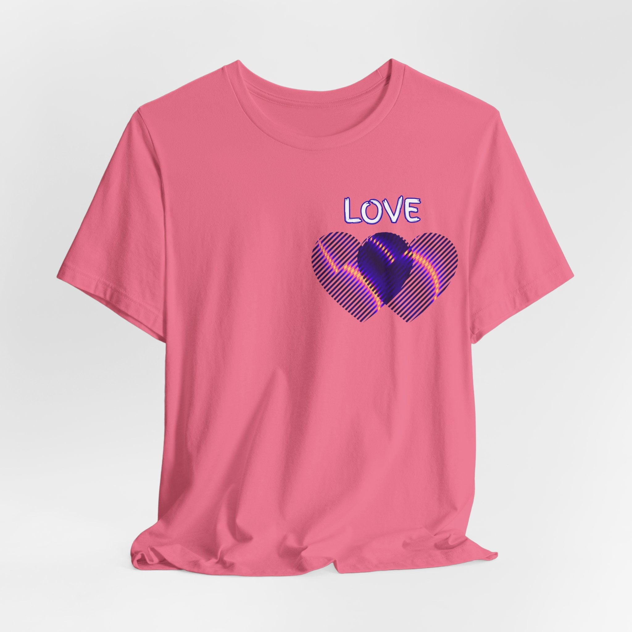 Love Heart Graphic Tee — Retro Purple Striped Hearts