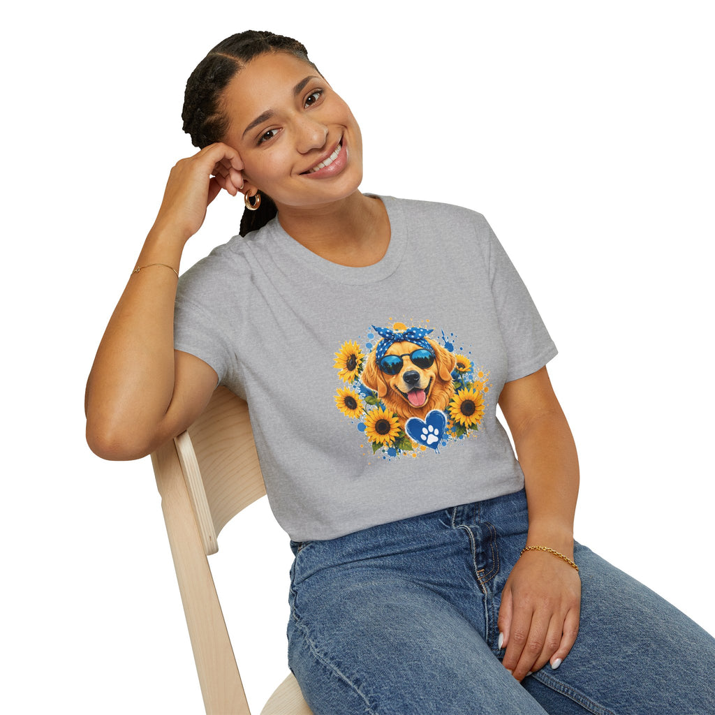Golden Retriever Sunflower T-Shirt | Cute Dog Lover Shirt | Happy Puppy Graphic Tee | Floral Dog Mom Gift | Summer Unisex Tee