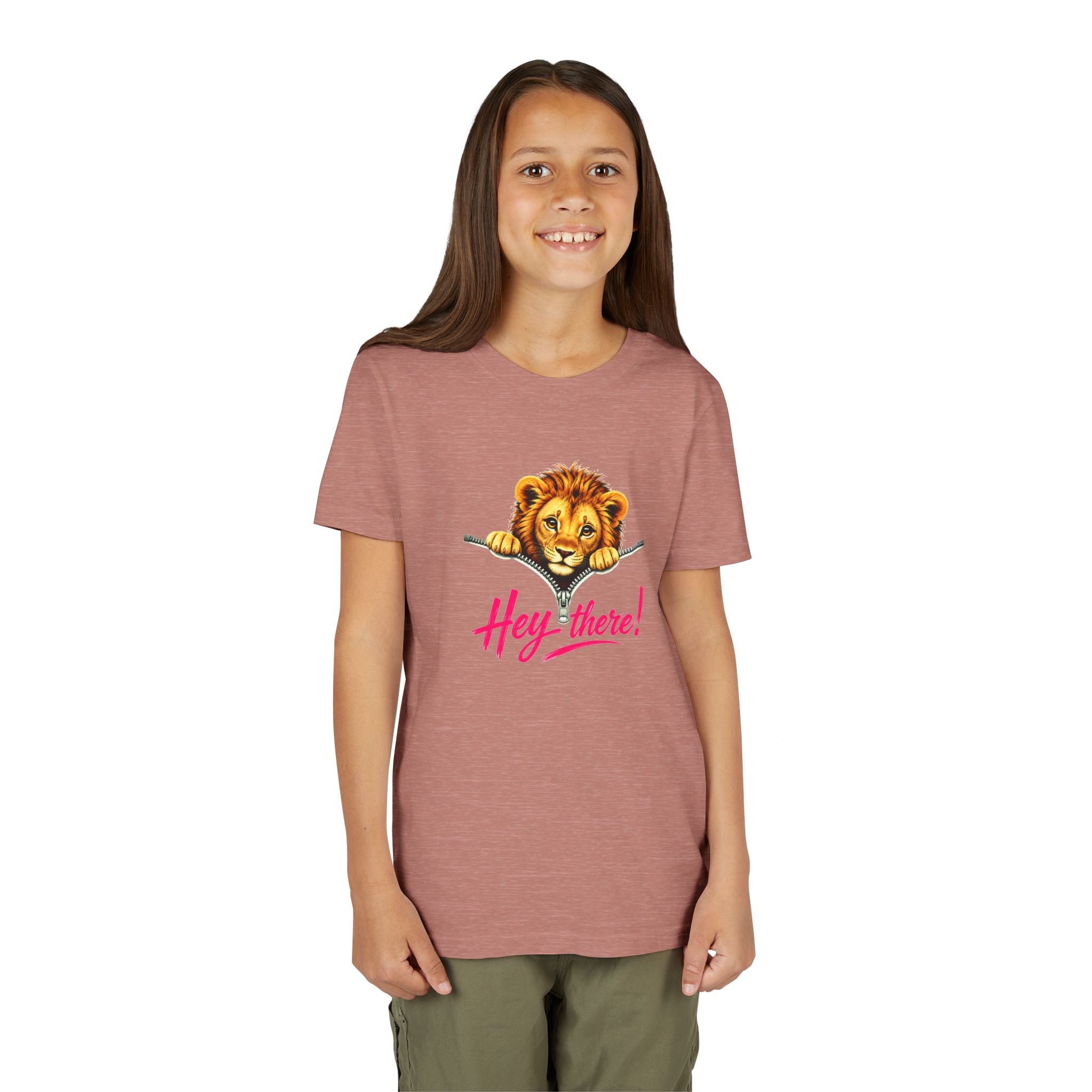 Cute Lion Youth T-Shirt, Hey There Graphic Tee for Kids, Funny Animal Shirt, Trendy Kids Tee, Lion Lover Gift, Unisex Youth Shirt
