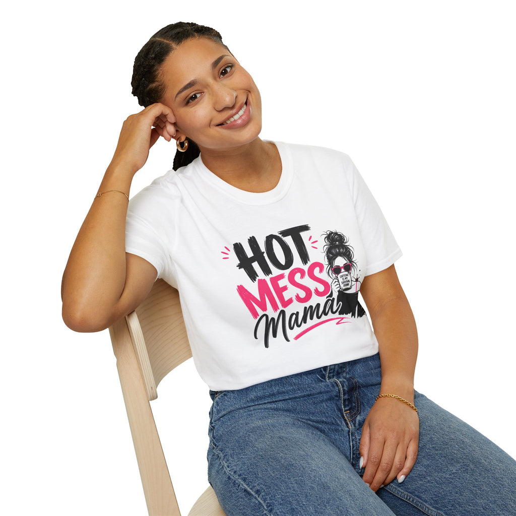 Hot Mess Mama Coffee Lover Shirt, Funny Mom Life Graphic Tee, Caffeine Humor T-Shirt for Moms