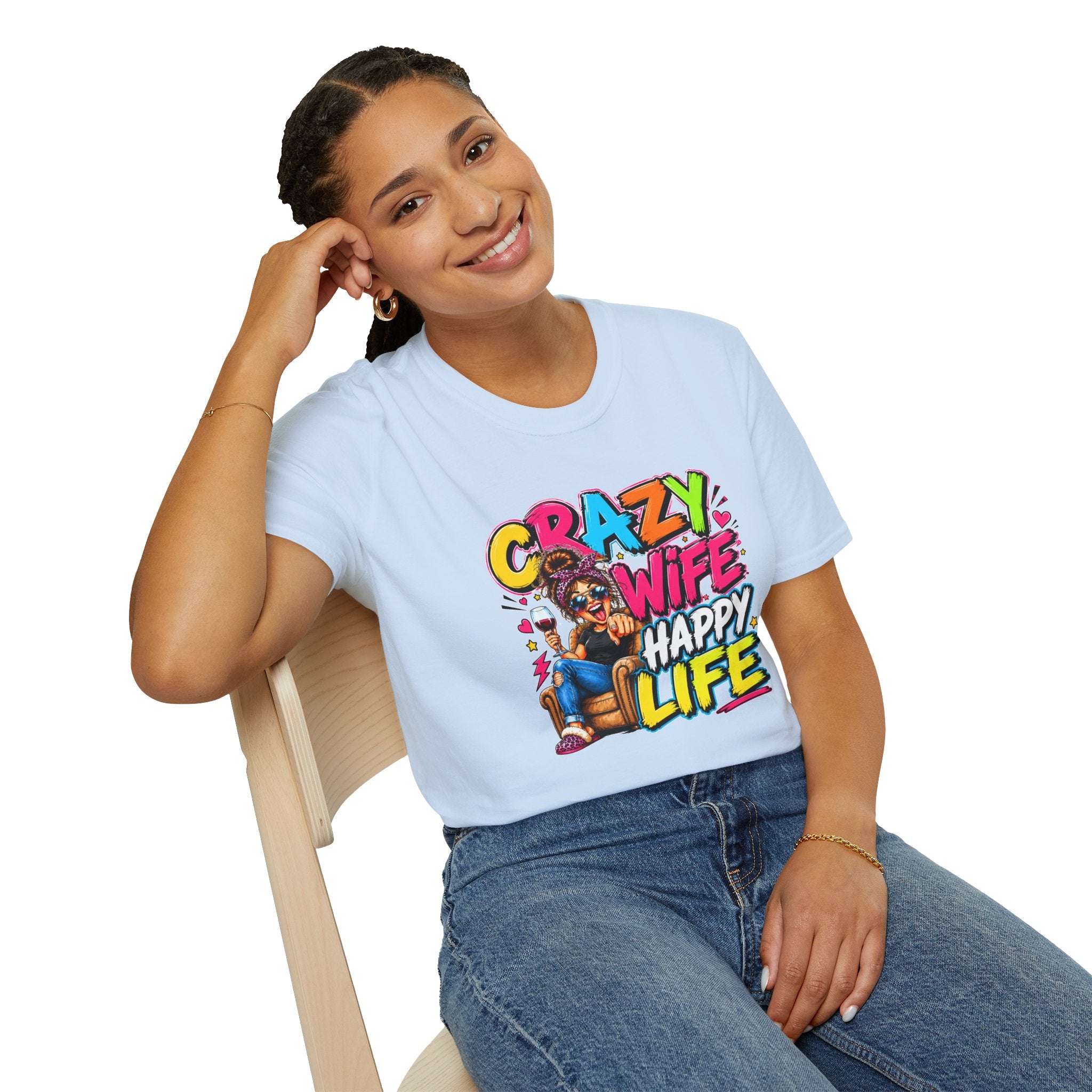 Crazy Wife Happy Life Shirt, Funny Wife T-Shirt, Funny Marriage Tee, Husband Gift, Couples Graphic Tee, Marriage Humor Shirt, Gift for Wife