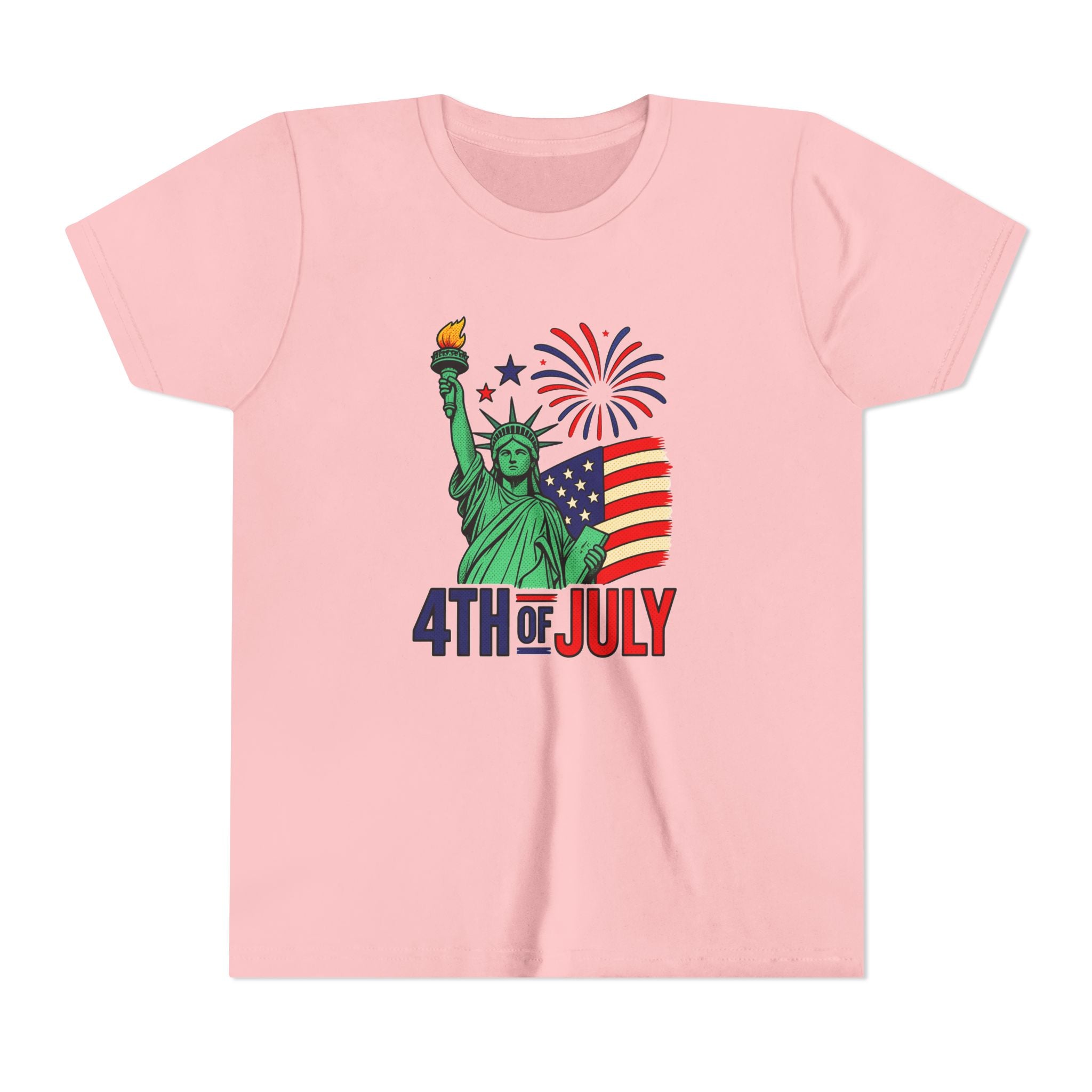Kids 4th of July T-Shirt – Statue of Liberty, Flag & Fireworks Youth Tee