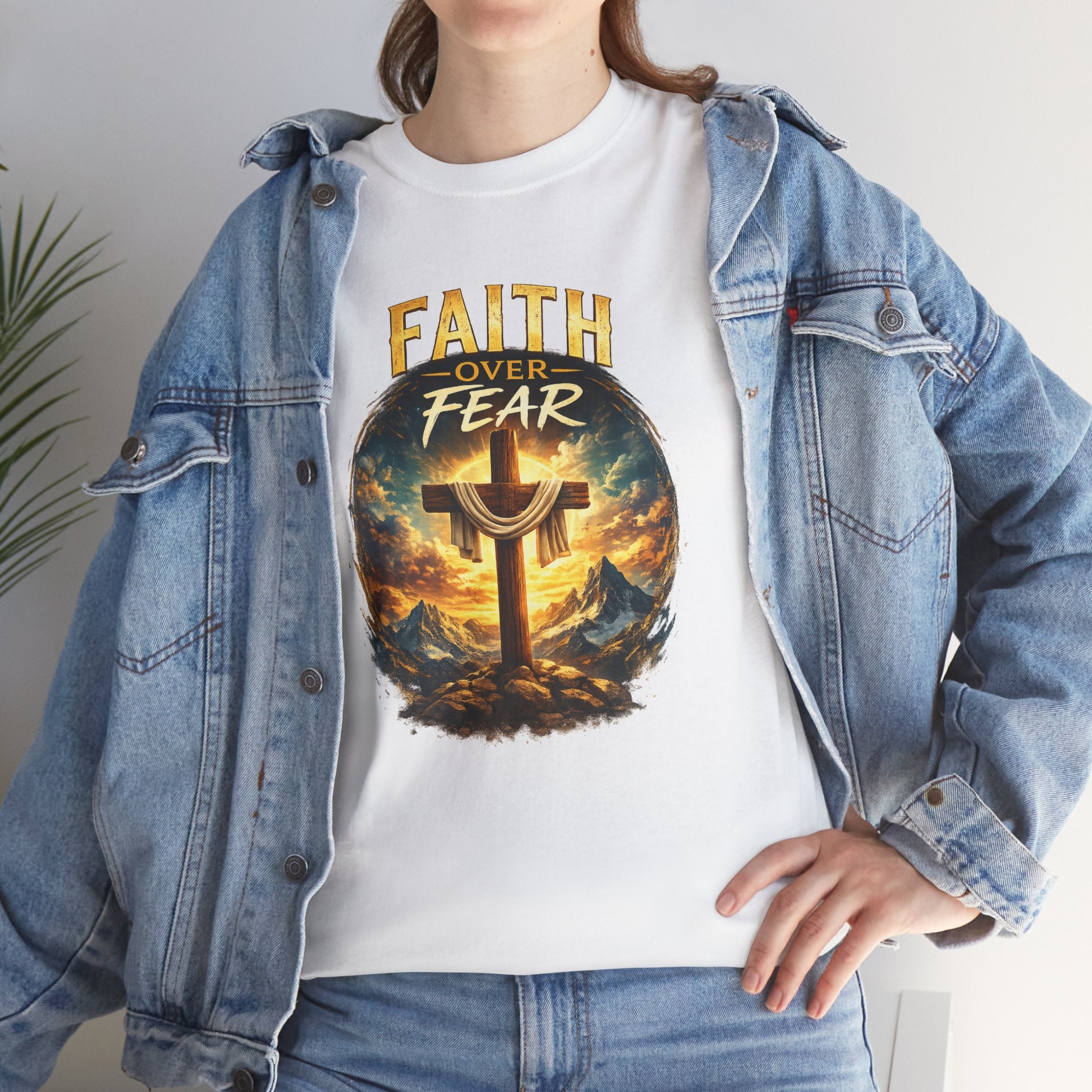 Faith Over Fear Christian T-Shirt | Cross Graphic Tee | Jesus Faith Shirt | Religious Unisex Shirt | Christian Gift for Men & Women