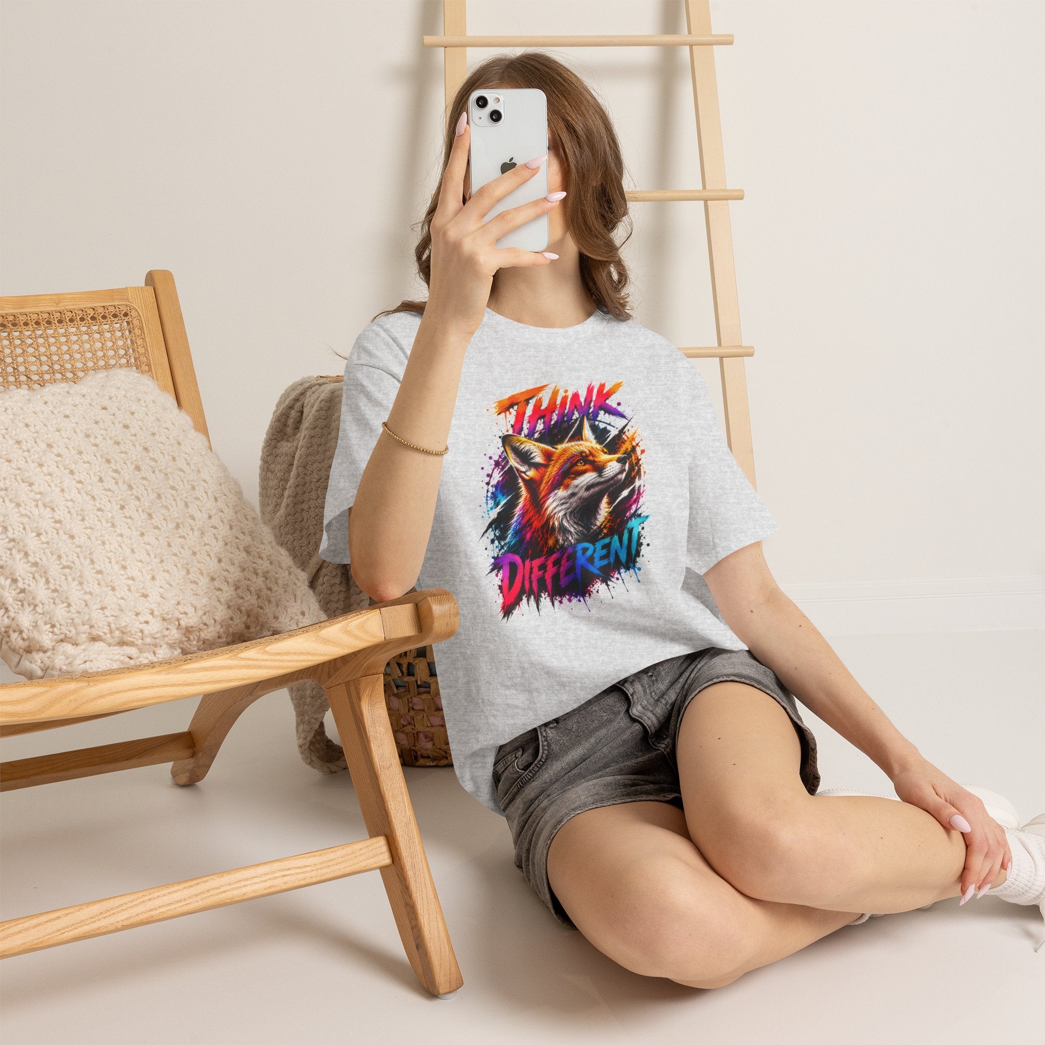 Think Different Fox Shirt, Colorful Fox T-Shirt, Wildlife Graphic Tee, Neon Animal Shirt, Gift for Fox Lovers
