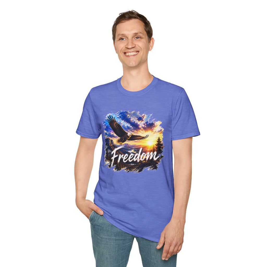 Freedom Eagle T-Shirt, Soaring Eagle Graphic Tee, Sunset Wildlife Shirt, Nature Lover Gift, Unisex Outdoor Tee