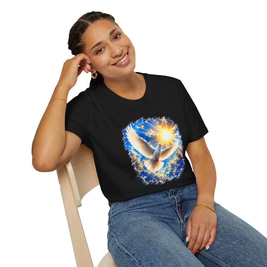 Dove of Light T-Shirt | White Dove Graphic Tee | Peace & Hope Shirt | Inspirational Bird Tee | Christian Gift | Unisex Graphic T-Shirt