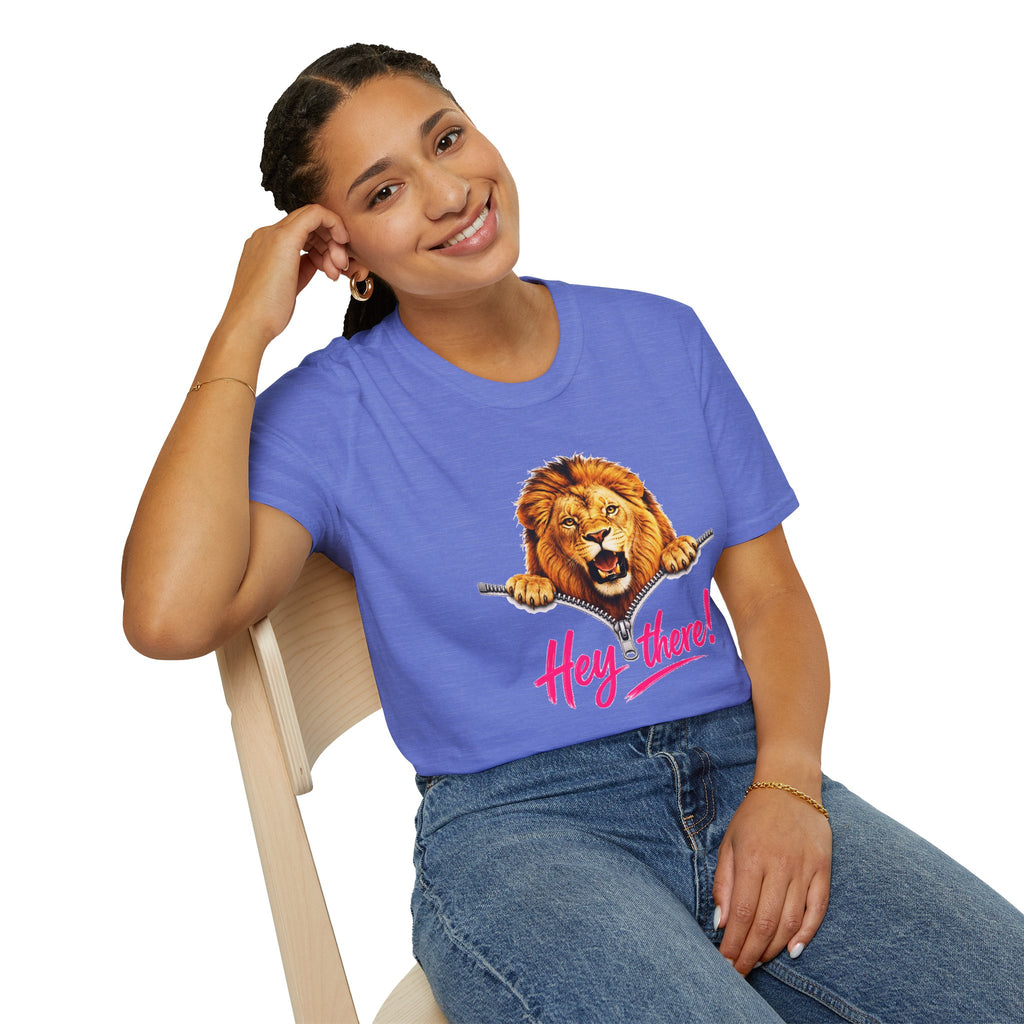 Lion Graphic Tee, Hey There Lion Shirt, Cute Roaring Lion T-Shirt, Funny Animal Graphic Tee, Unisex Casual Shirt