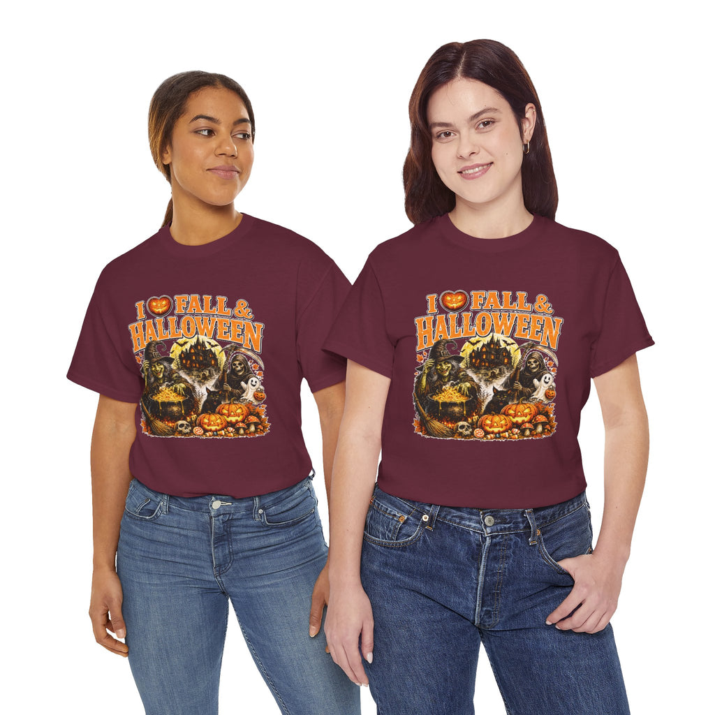 I Love Fall & Halloween T-Shirt | Vintage Halloween Shirt | Spooky Pumpkin Witch Tee | Cute Fall Graphic Tee | Autumn Lover Gift