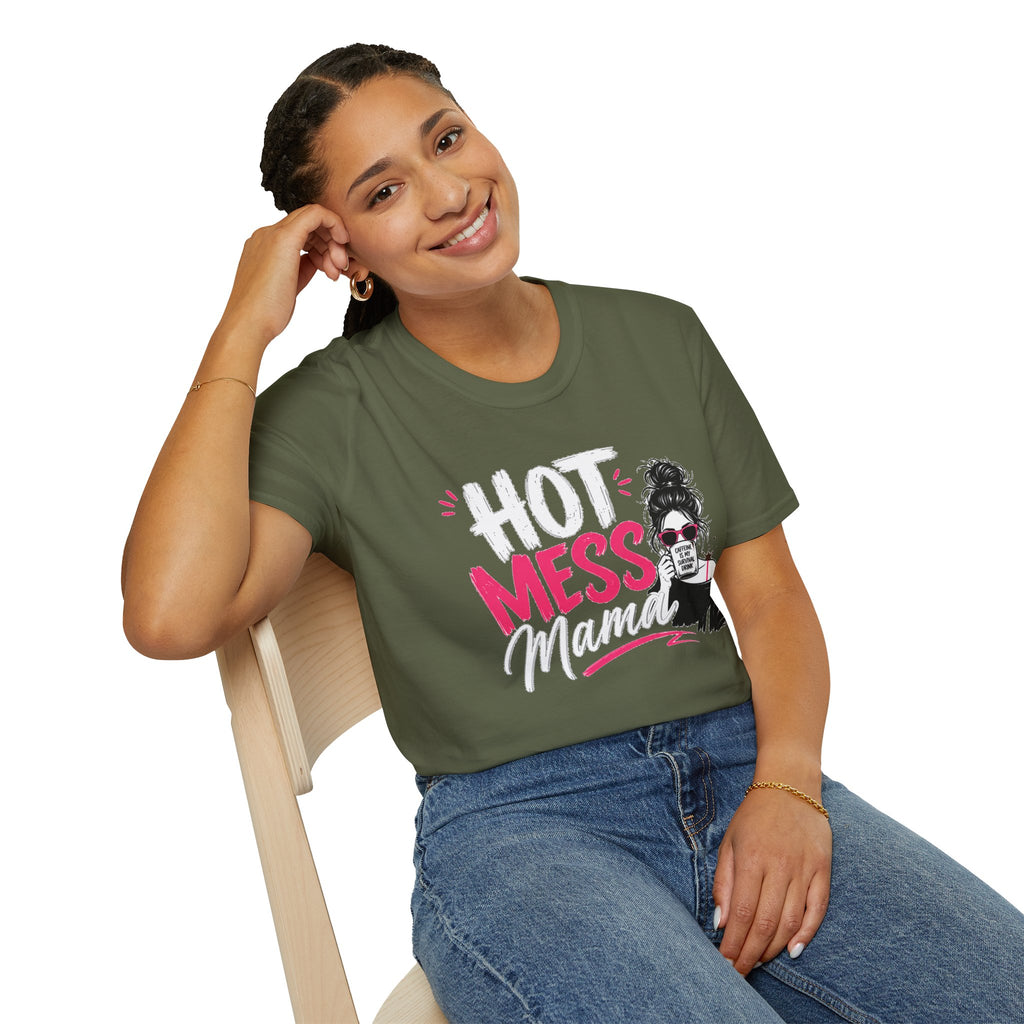 Hot Mess Mama Coffee Lover Shirt, Funny Mom Life Graphic Tee, Caffeine Humor T-Shirt for Moms