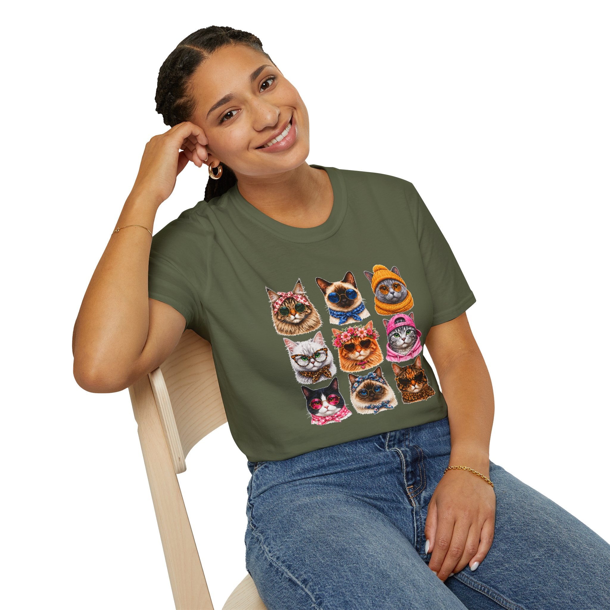 Cute Cat Faces T-Shirt, Cat Lover Tee, Funny Kitty Shirt, Colorful Cat Graphic Tee, Gift for Cat Mom, Cat Owner Gift, Animal Lover Shirt