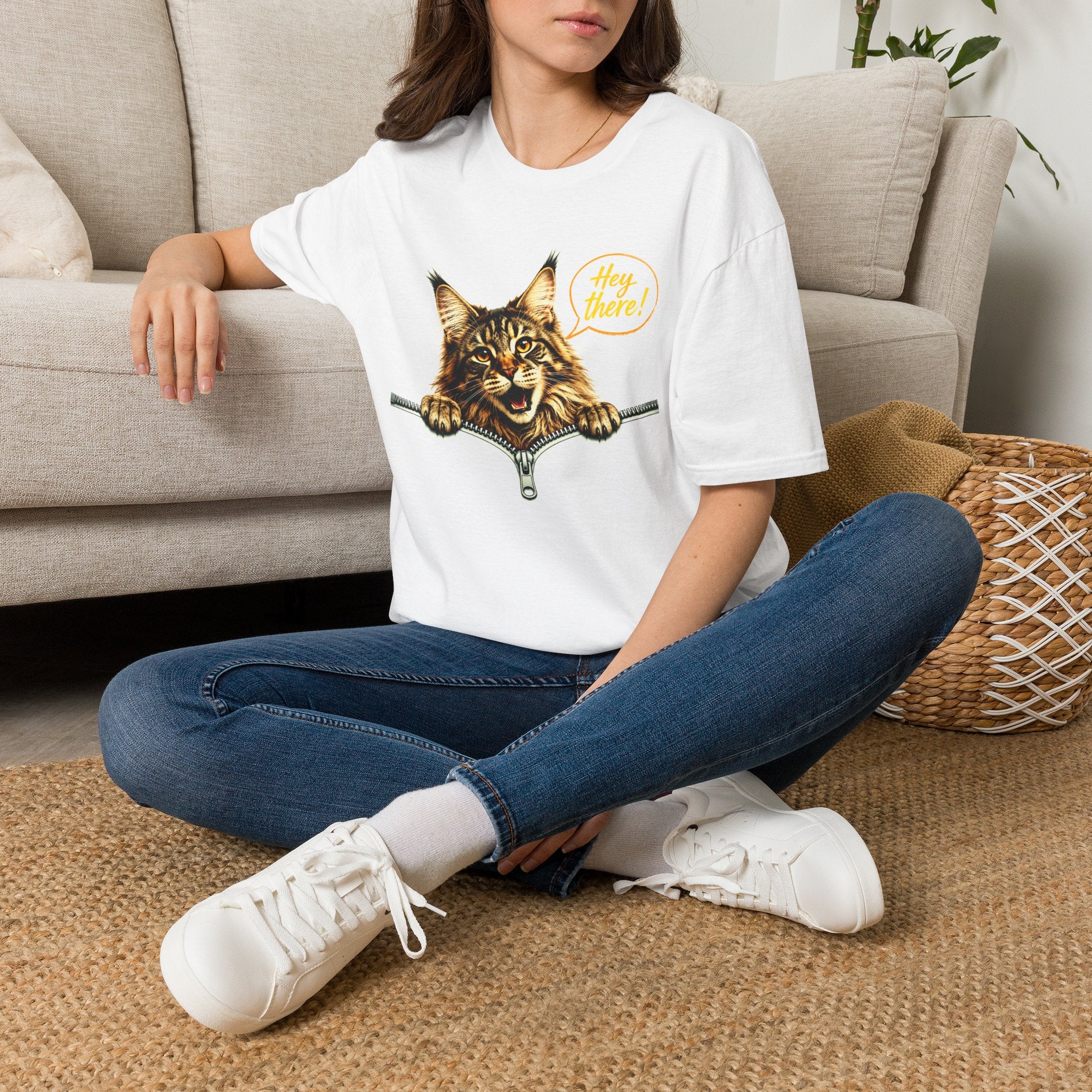 Cute Maine Coon Cat Shirt, Funny Cat Lover Tee, Hey There Cat Graphic T-Shirt, Cute Animal Shirt, Gift for Cat Mom, Unisex Tee